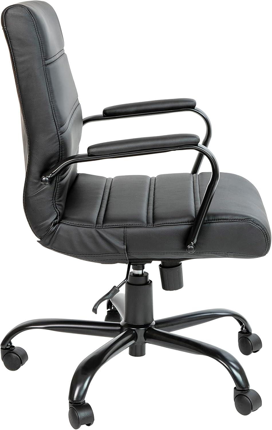 Modern Mid-Back Black LeatherSoft Swivel Executive Chair with Metal Arms