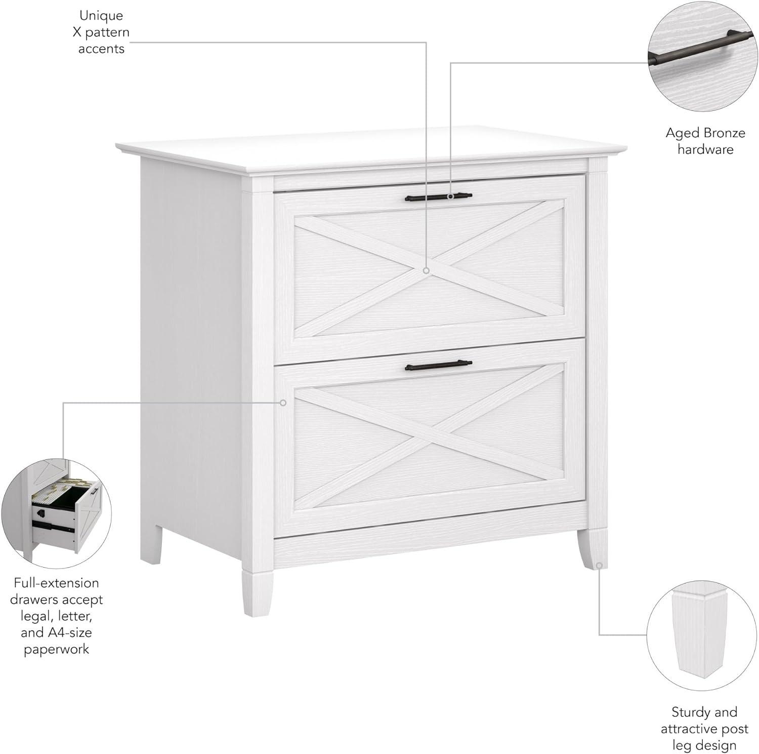 2 Drawer Key West File Cabinet Pure White Oak - Bush Furniture: Coastal Style, Aged Bronze Hardware