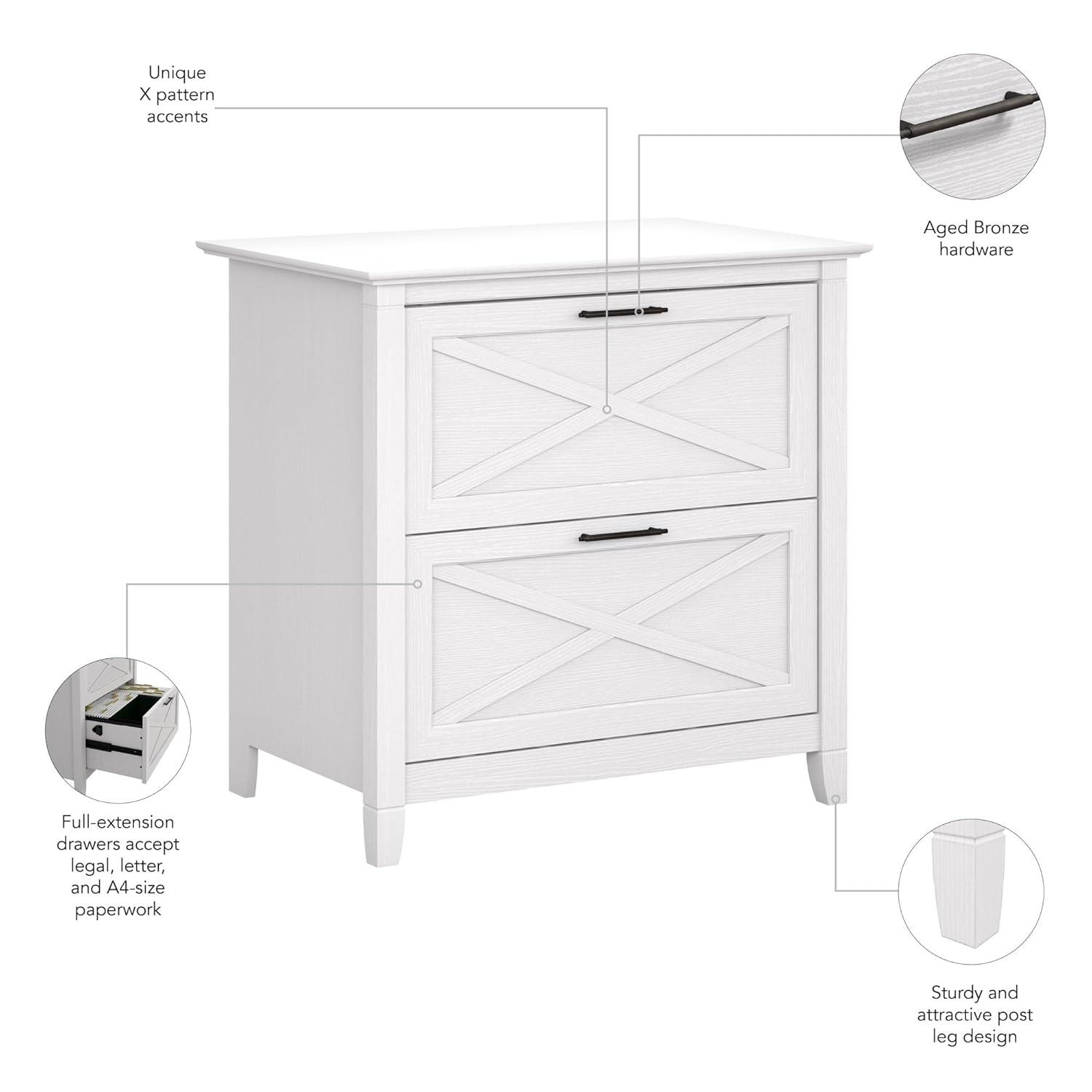2 Drawer Key West File Cabinet Pure White Oak - Bush Furniture: Coastal Style, Aged Bronze Hardware