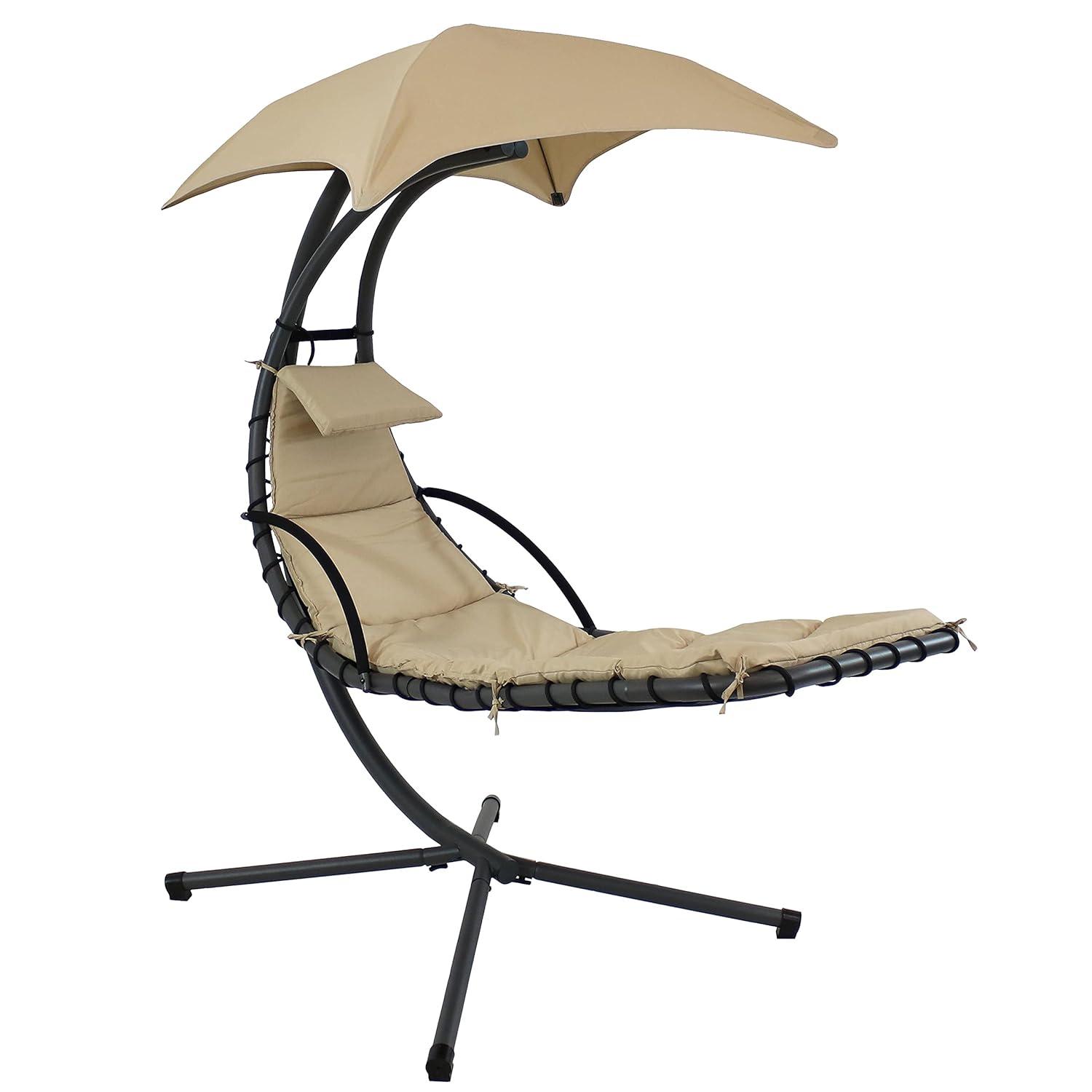 Steel Outdoor Floating Chaise Lounge Chair with Canopy with Stand
