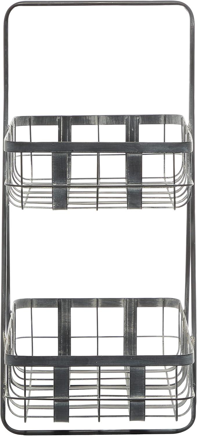 DecMode 25", 22"H Black Metal Wire Grid Storage Basket with Wheels and Handles, 2-Pieces