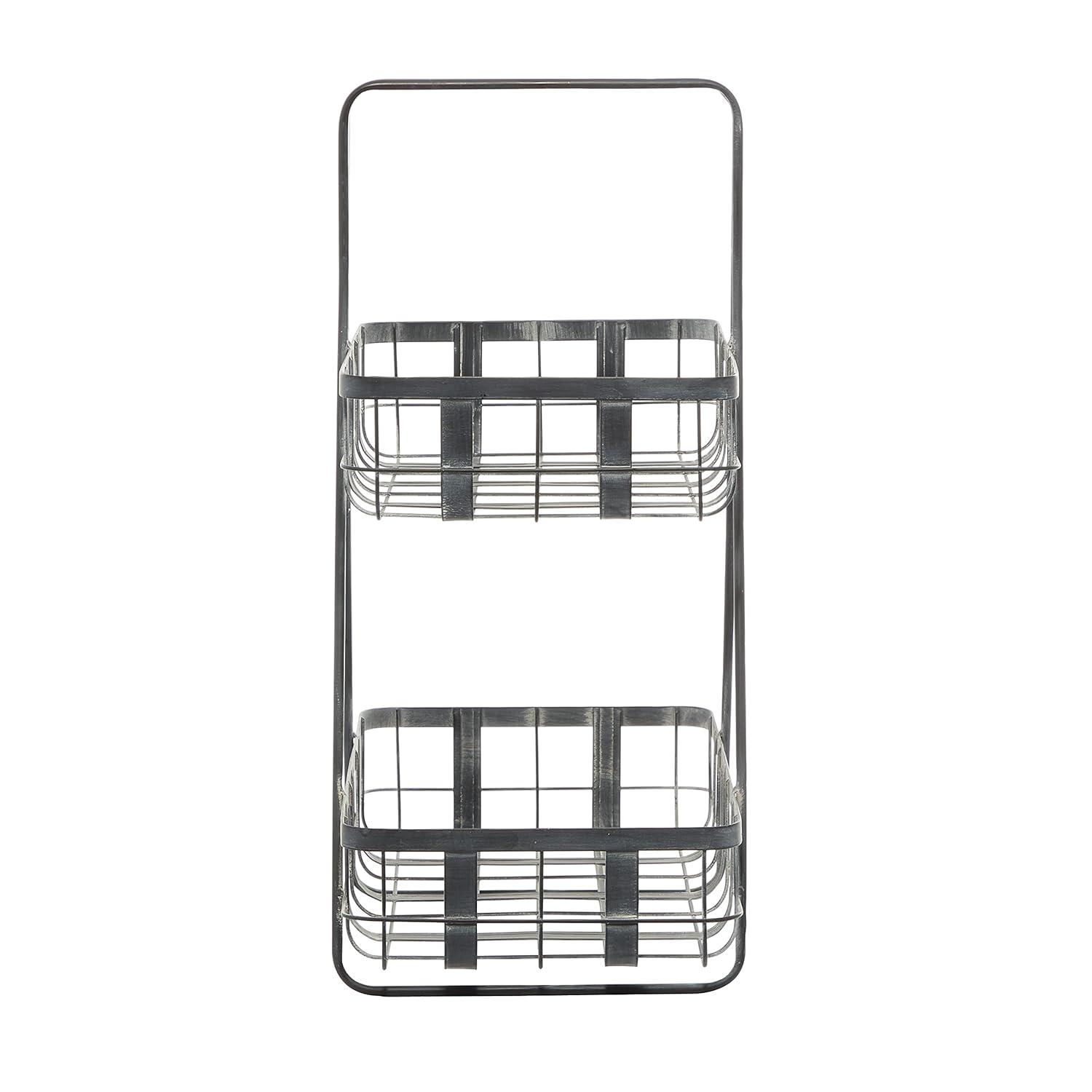 DecMode 25", 22"H Black Metal Wire Grid Storage Basket with Wheels and Handles, 2-Pieces