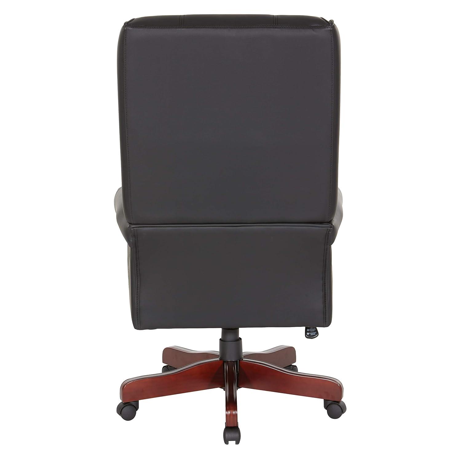 Executive High Back Chair with Black Vinyl and Brass Finish Nail Trim Upholstery