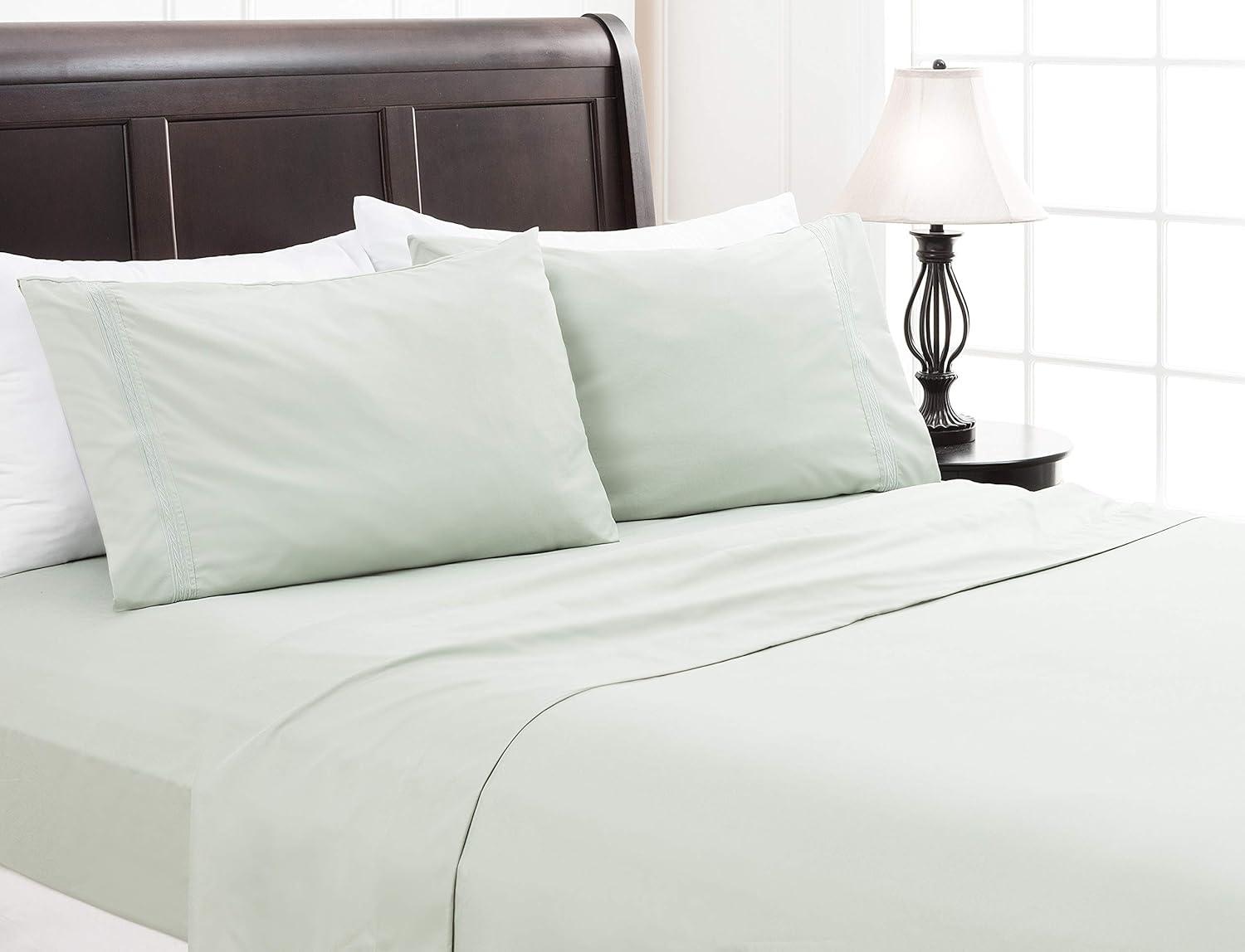 Sage Pearl Embroidered Microfiber Queen Sheet Set