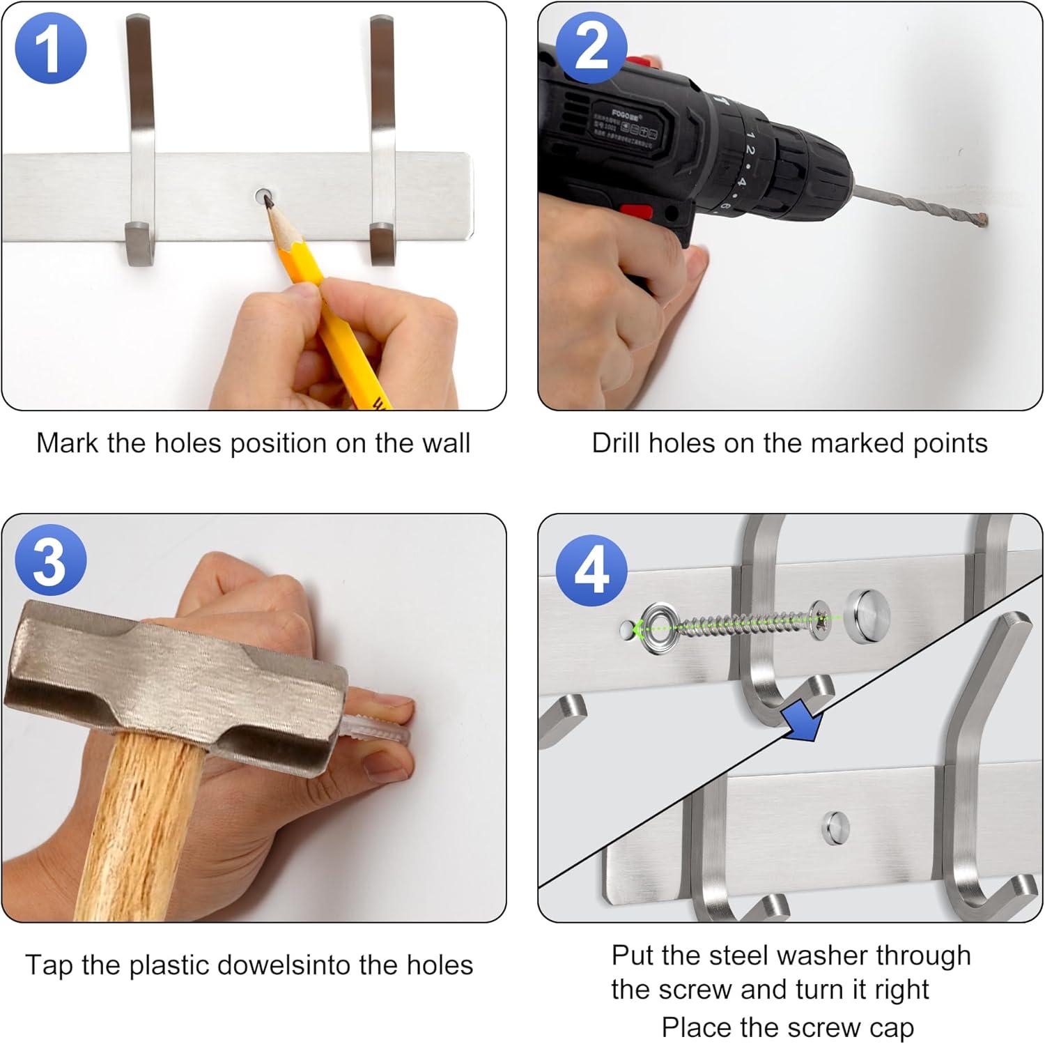 GlazieVault Coat Rack Wall Mount - Stainless Steel (2 Pack) - Heavy Duty Hooks for Hat, Towel, Robes, Jacket, Clothes - Bathroom, Entryway Hanger (Silver J)