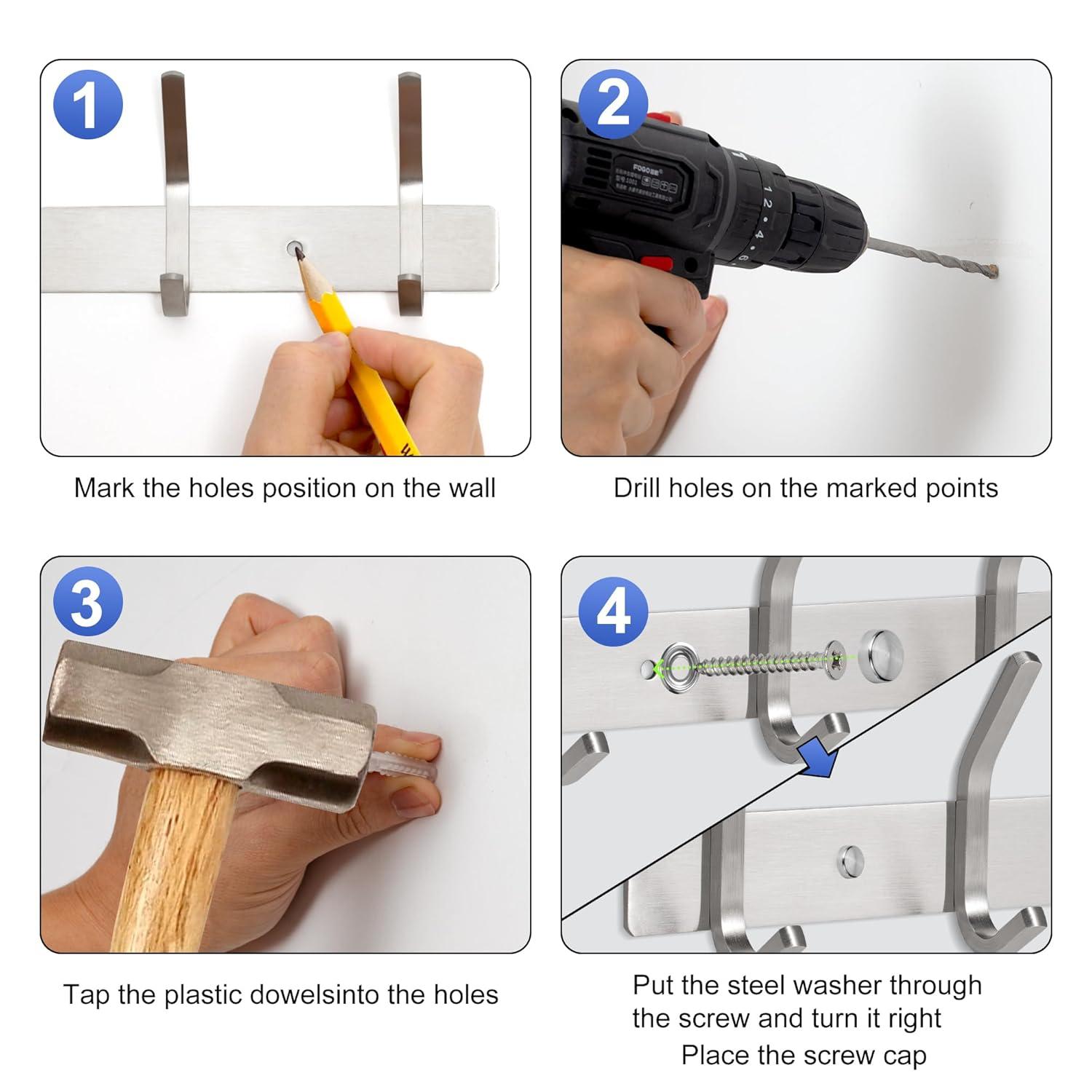 GlazieVault Coat Rack Wall Mount - Stainless Steel (2 Pack) - Heavy Duty Hooks for Hat, Towel, Robes, Jacket, Clothes - Bathroom, Entryway Hanger (Silver J)