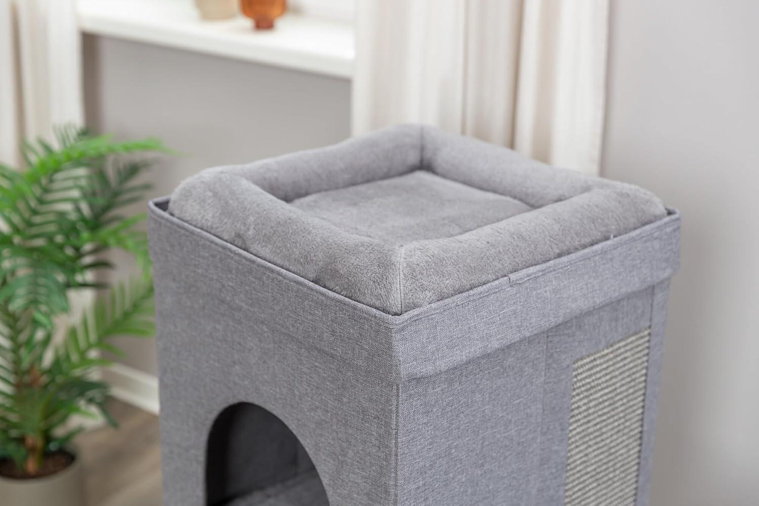 TRIXIE Crazy Cube Stackable 2-Story Indoor Cat Condo, Cat House with Scratching Pad, Gray