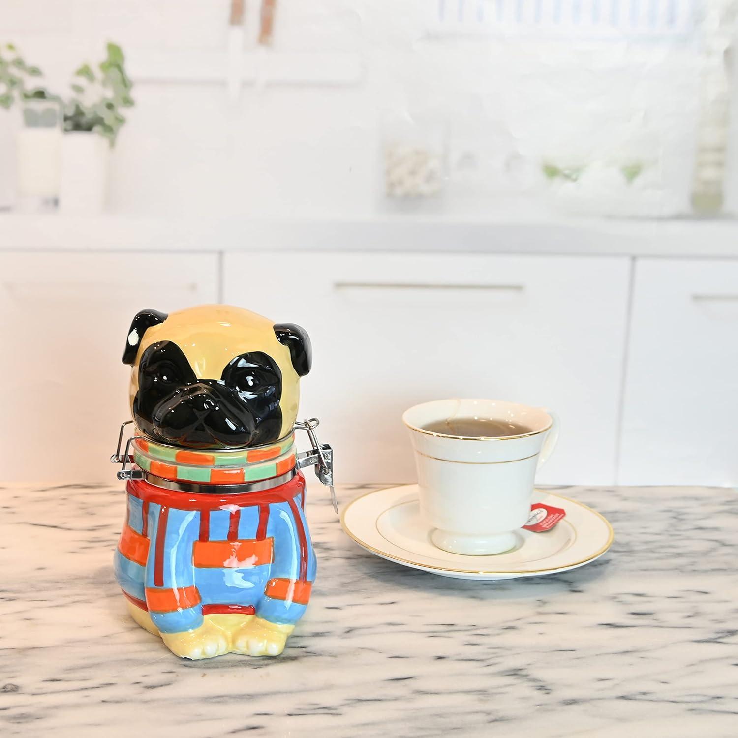Boston Warehouse Hinged Jar, Pugly Sweater Collection, Hand-painted Earthenware Storage Container C57