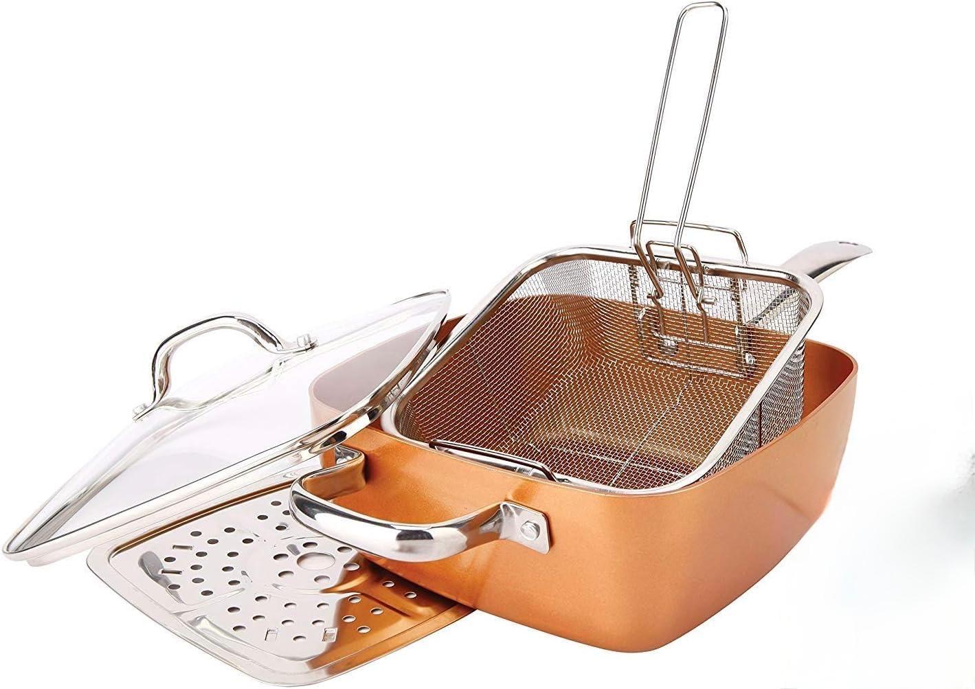 5-Piece Non-Stick Copper Infused Ceramic Titanium 9.5" Square Casserole Fry Pan Set
