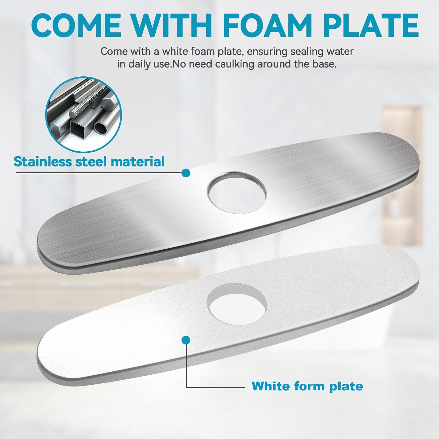 Single Hole Faucet Sink Base Stainless Steel Faucet Decorative Plate Tap Cover Deck Plate Faucet Plate Hole Cover Bathroom Faucet Escutcheon Plate Faucet Deck Plate 10INCH BRUSHED NICKEL
