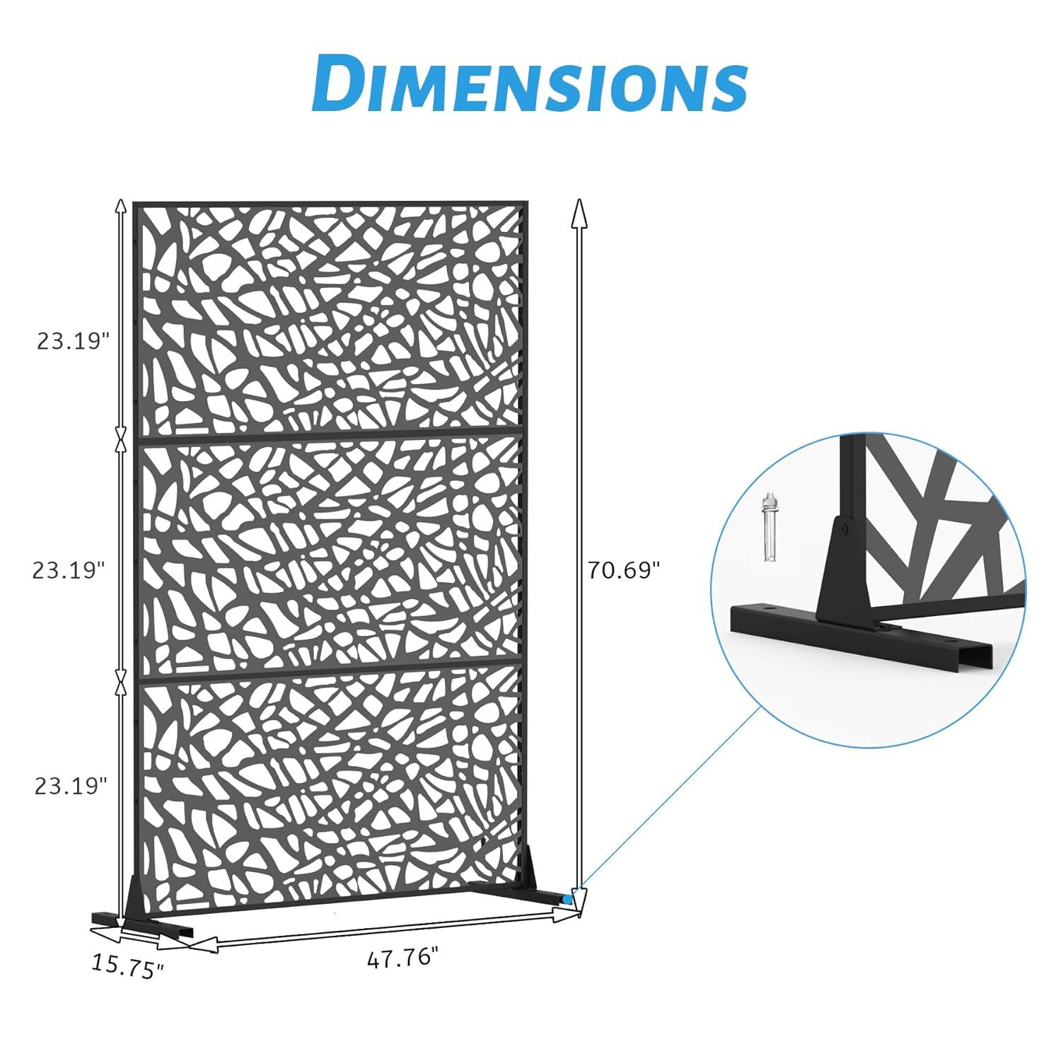 Domi Outdoor Living Privacy Screen, Freestanding, Modern, Black, Plastic Mesh, Galvanized Steel Frame