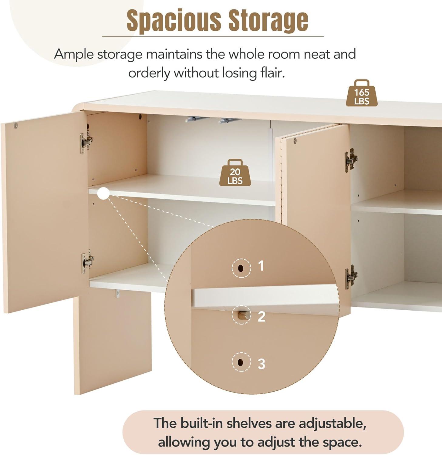 Apricot Cream 60" MDF and Particle Board Minimalist Sideboard with Adjustable Shelves