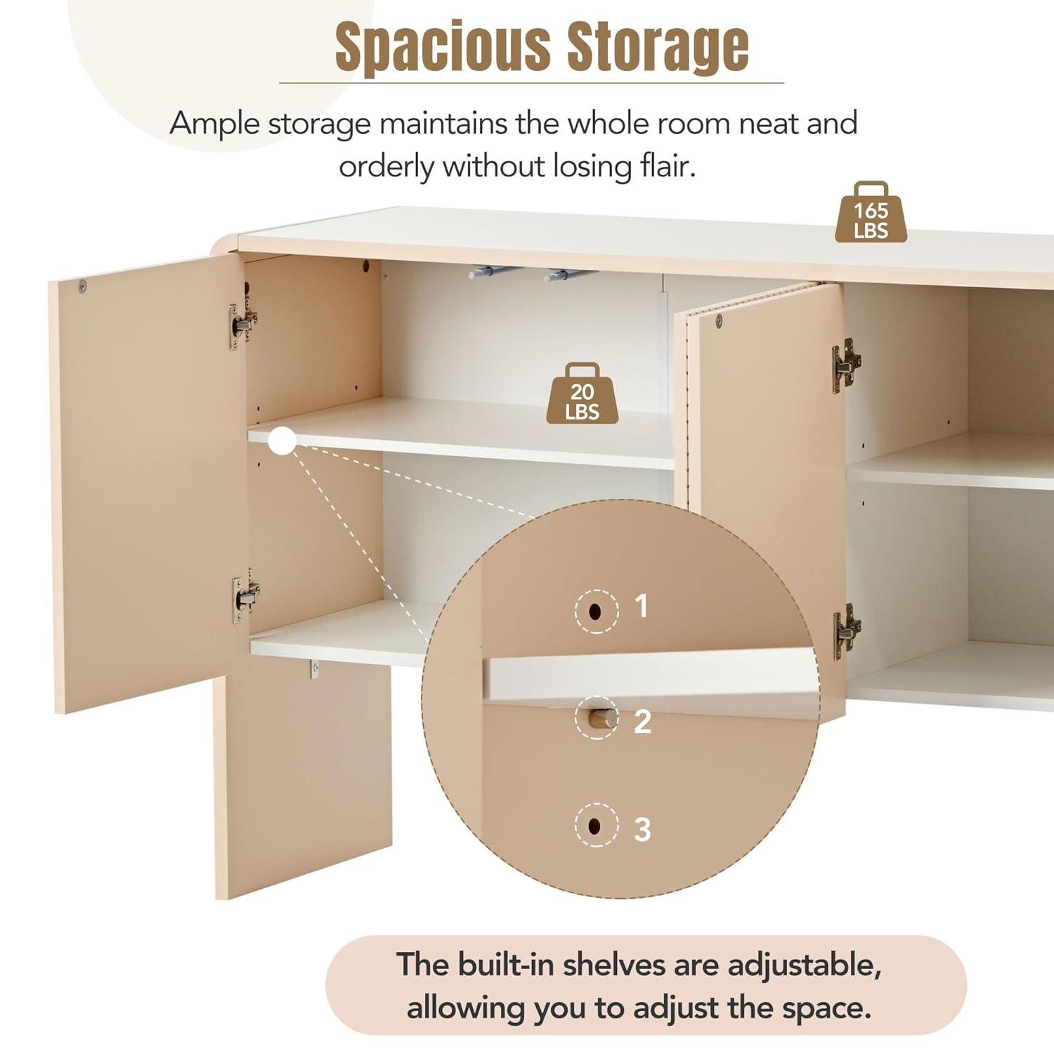 Apricot Cream 60" MDF and Particle Board Minimalist Sideboard with Adjustable Shelves