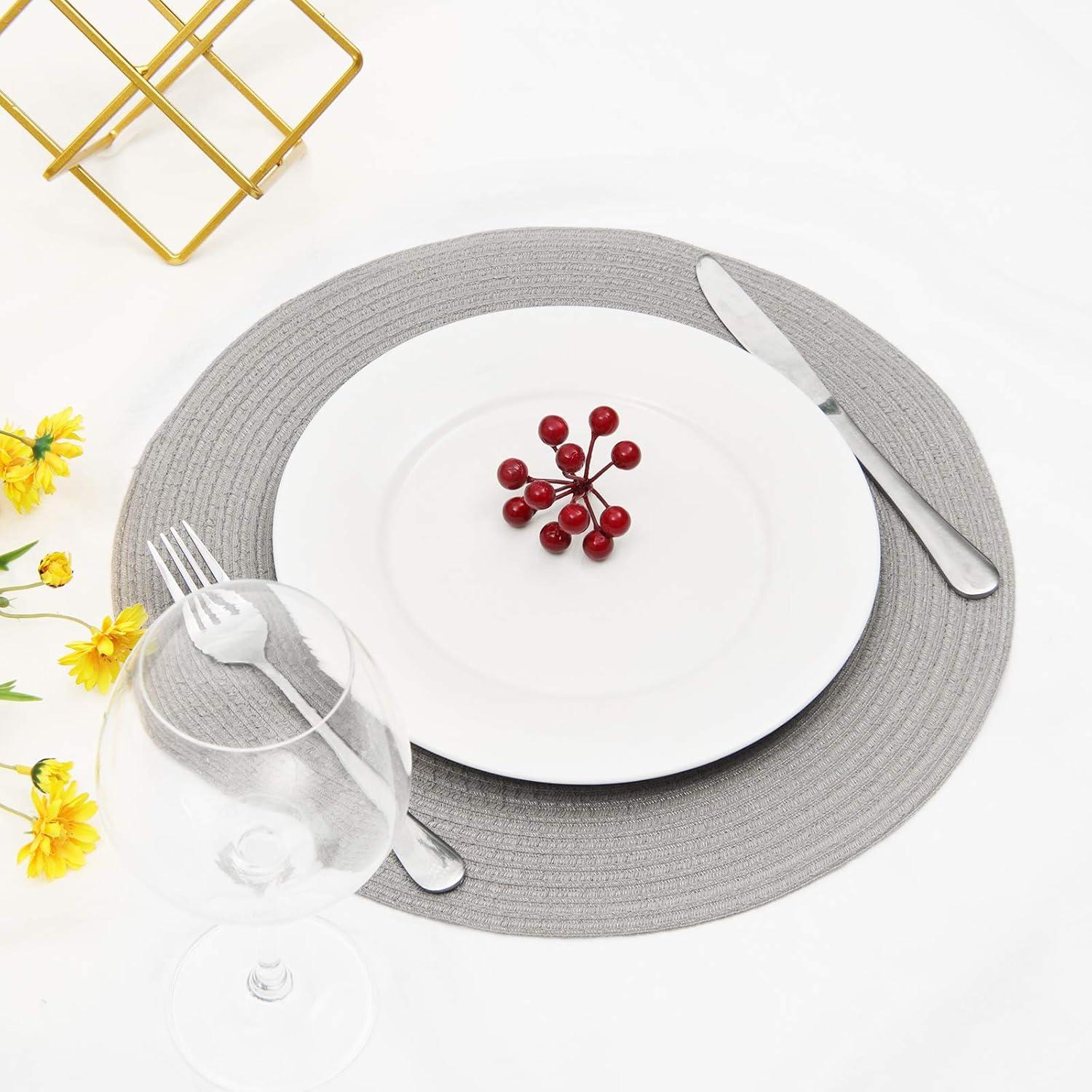 Light Gray Round Fabric Braided Placemats Set of 6