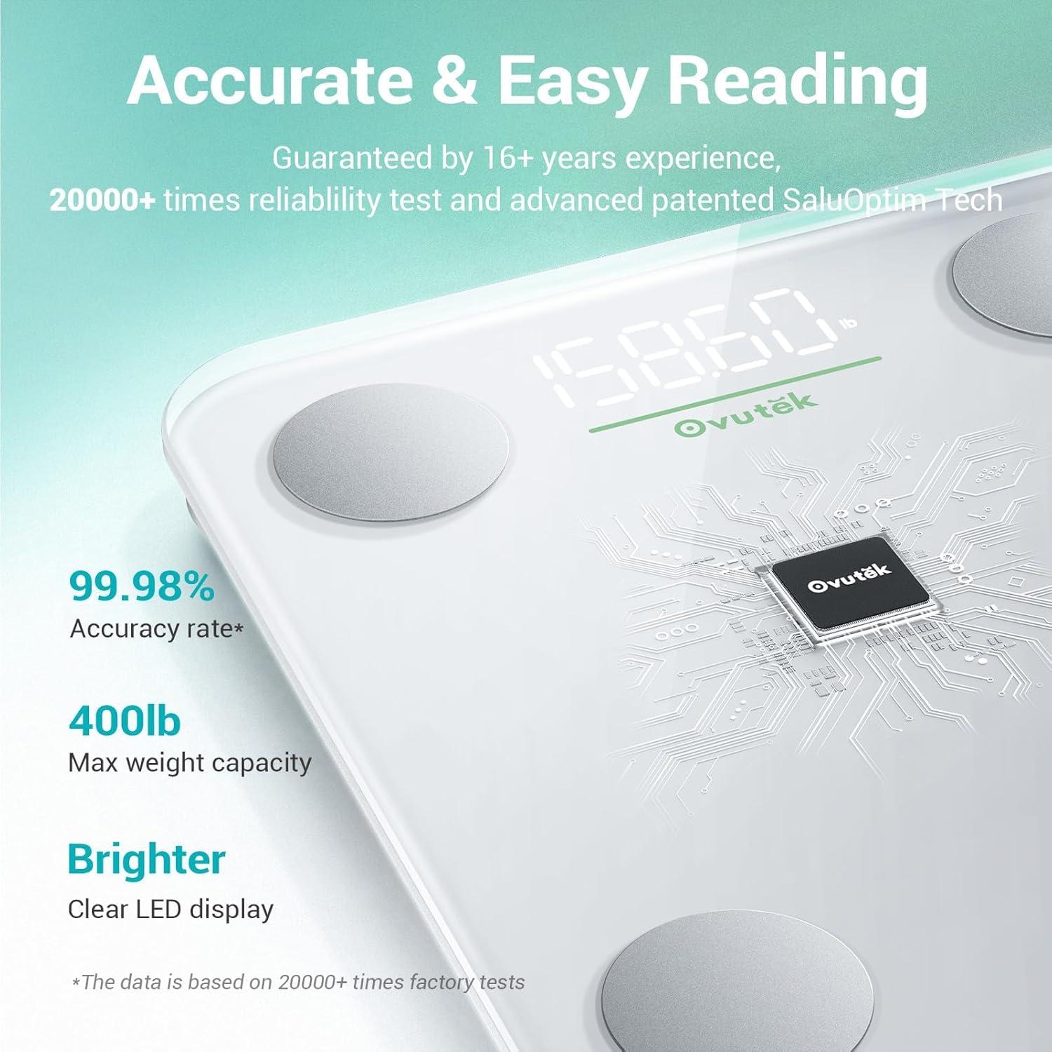 Smart Scale for Body Weight, Digital Bathroom Scale BMI Weighing Body Fat Scale, Accurate Body Composition Scale Monitor for People's Health with Smartphone App, Compact Size, 400lb
