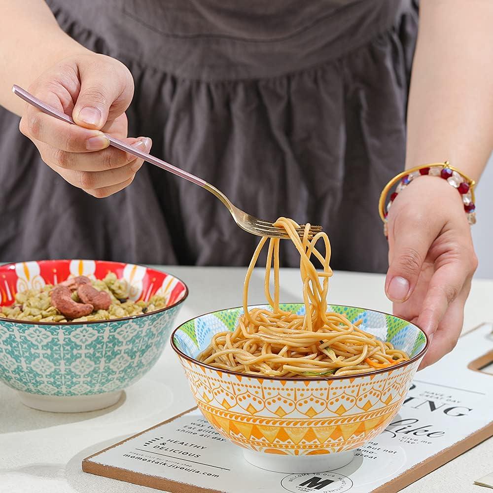 AHX 6 Pack Porcelain Cereal Bowls, 23oz Colorful Salad Soup Bowl,6.25-inch Round Ceramic Serving Bowl Set