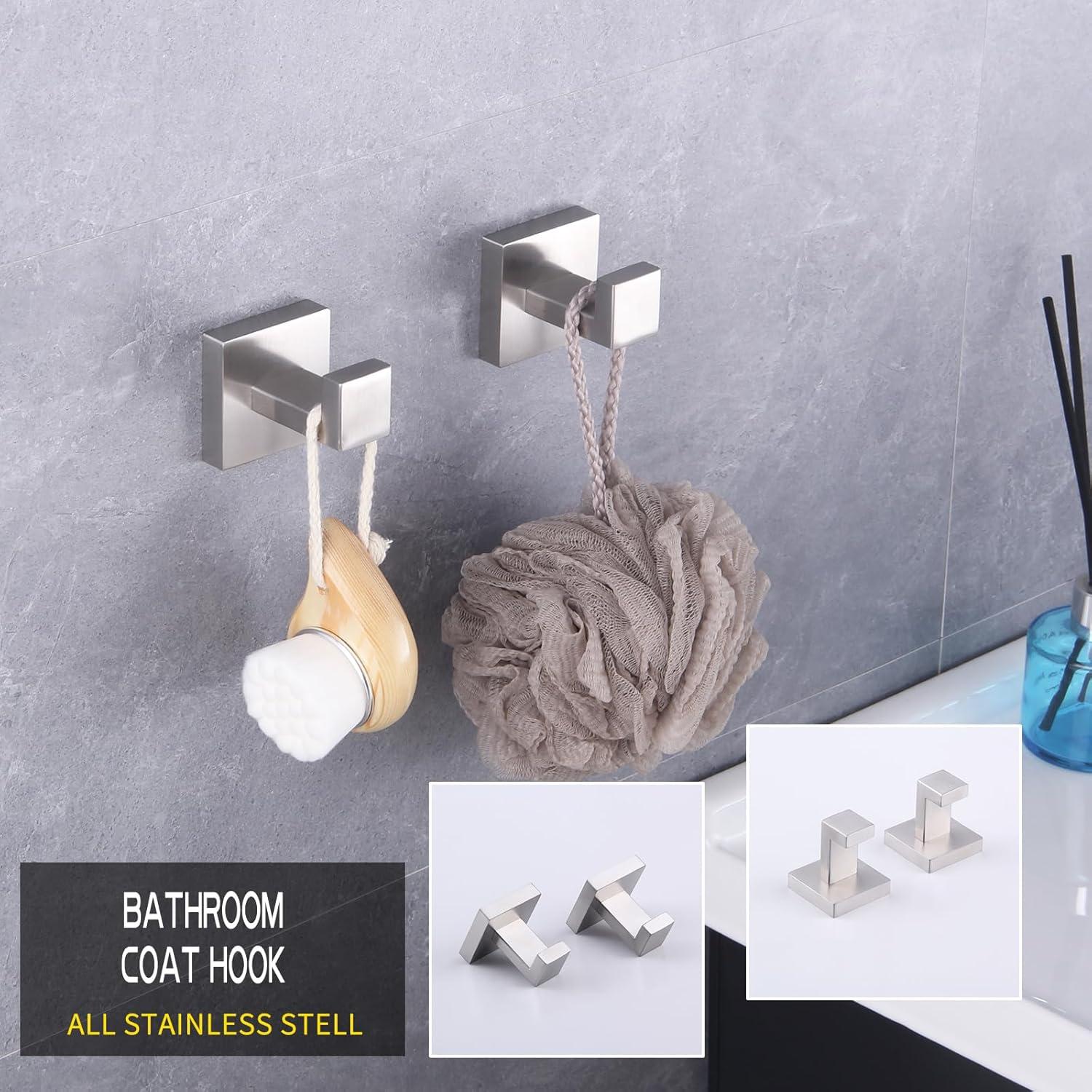 GERZWY Brushed Stainless Steel Towel Hook Robe Hook Coat Hook Heavy Duty Wall Mounted Luxury Hooks for Bathroom Hotel 2 Pack FG1607-2LS
