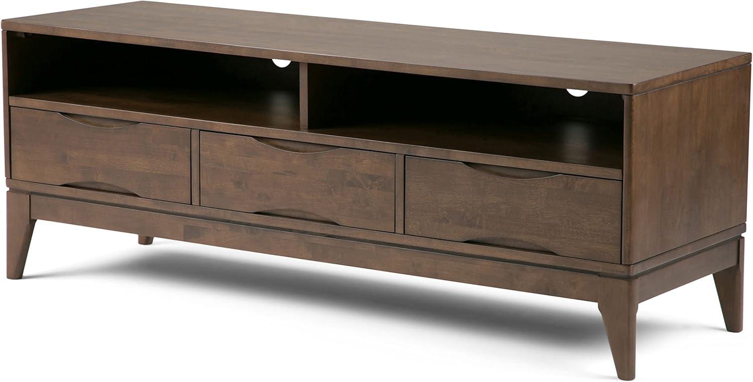 Harper 60" Walnut Brown Rubberwood TV Stand with Cabinet and Drawers