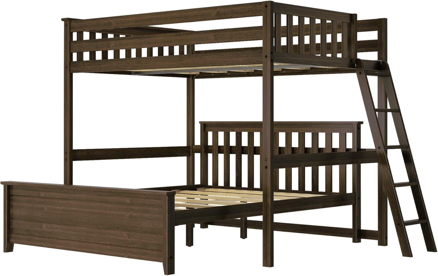 Max & Lily Bunk Bed, L Shaped Full-Over-Queen Bed Frame for Kids with Ladder on End, Solid Wood Bunk Bed for Kids, No Box Spring Needed, Walnut