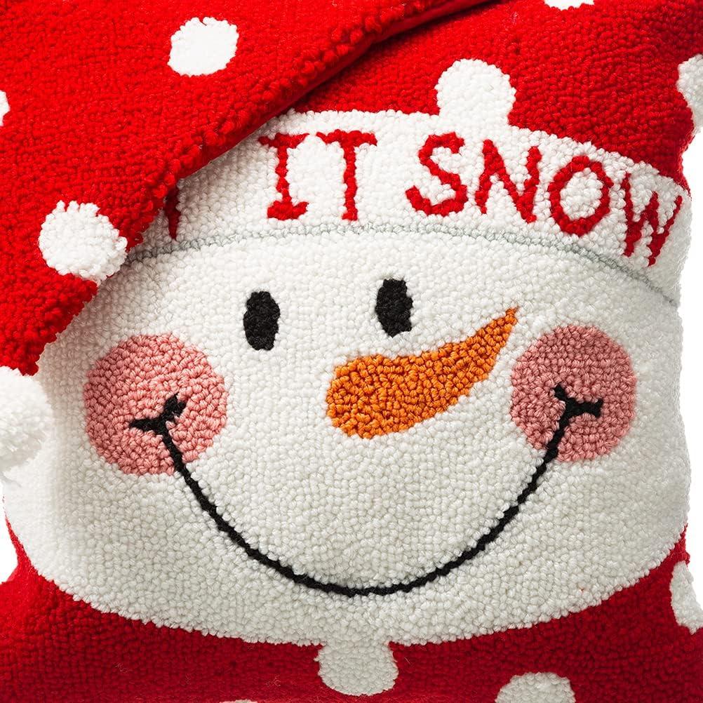 13.75" Red and White Unique Hooked 3D Snowman Pillow