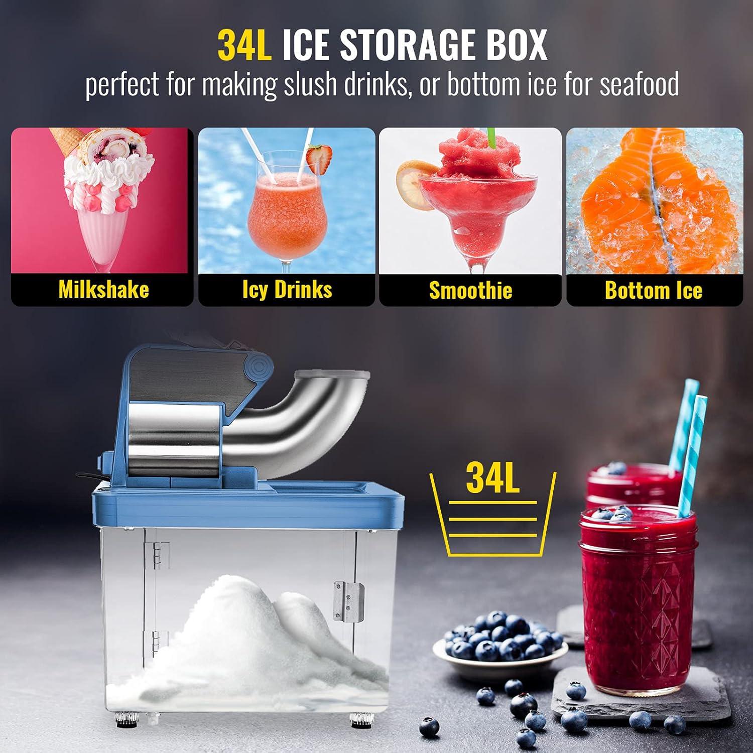 Commercial Stainless Steel Electric Ice Crusher with Blue PC Storage Box