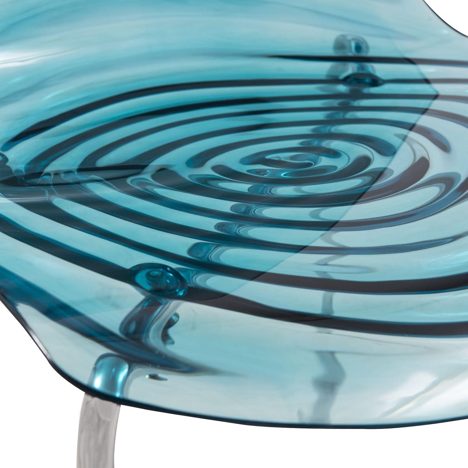 LeisureMod Astor Acrylic Dining Chair with Water Ripple Design and Metal Legs in Transparent Blue