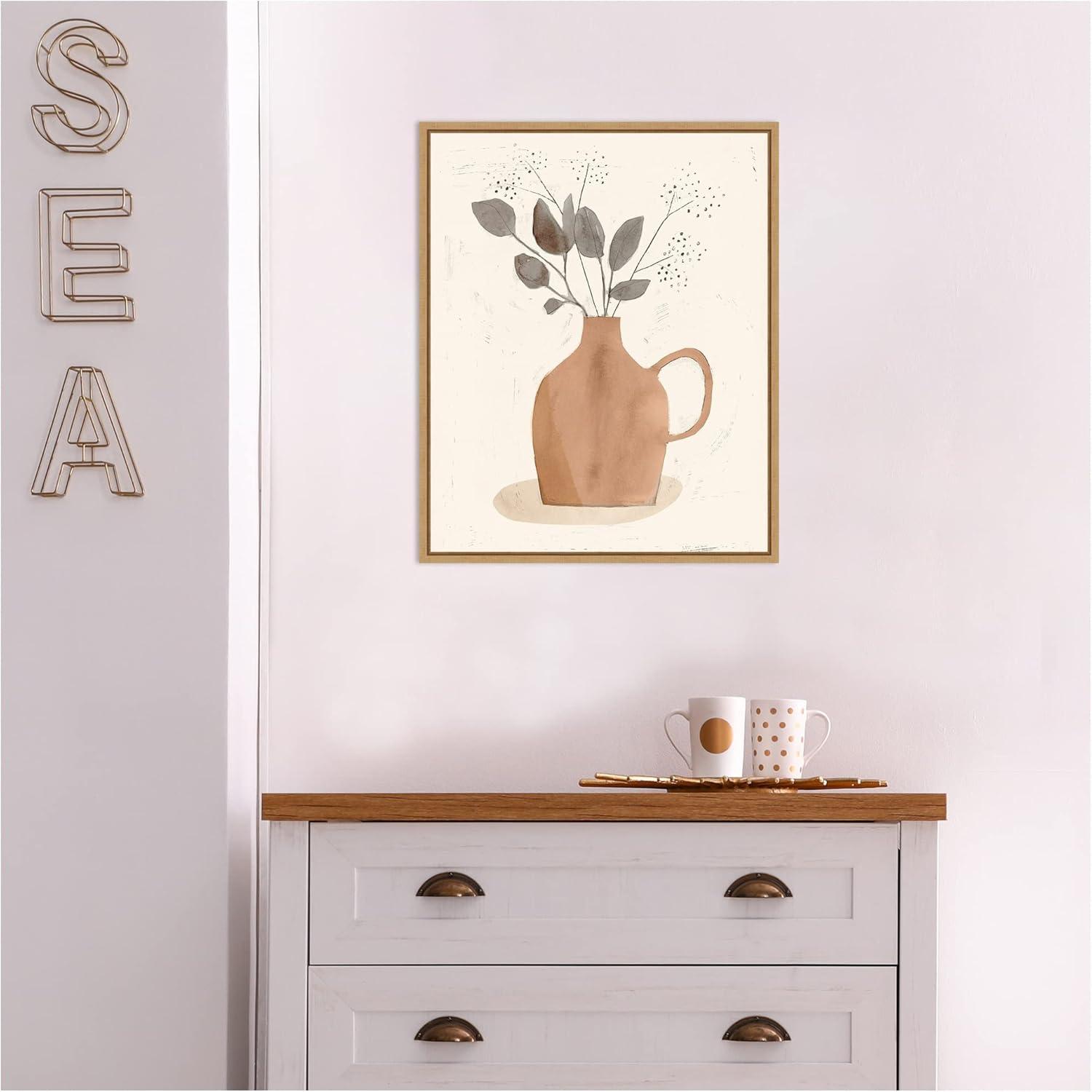 16" x 20" La Planta II Floral Vase by Victoria Barnes Framed Canvas Wall Art - Amanti Art: Botanical Lithograph, Modern Decor