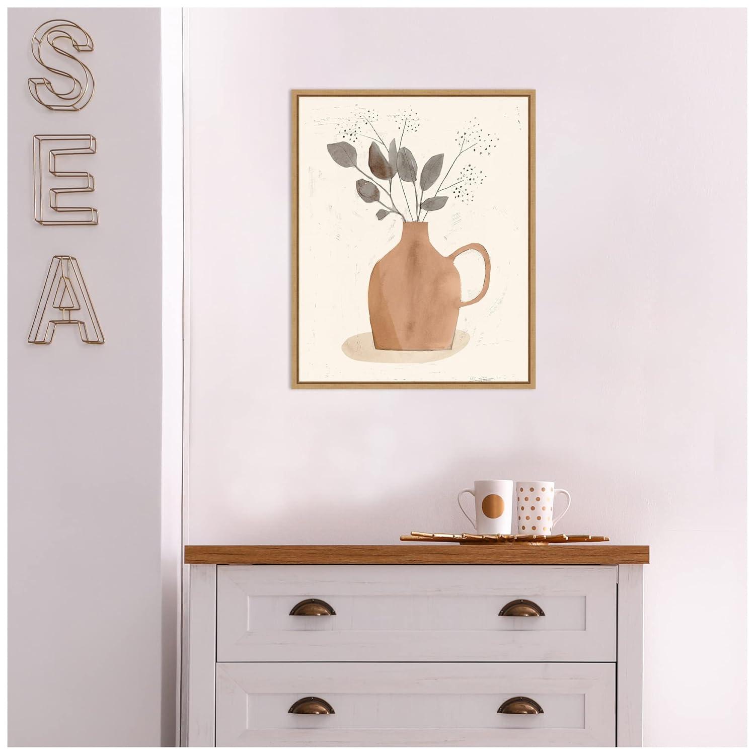 16" x 20" La Planta II Floral Vase by Victoria Barnes Framed Canvas Wall Art - Amanti Art: Botanical Lithograph, Modern Decor