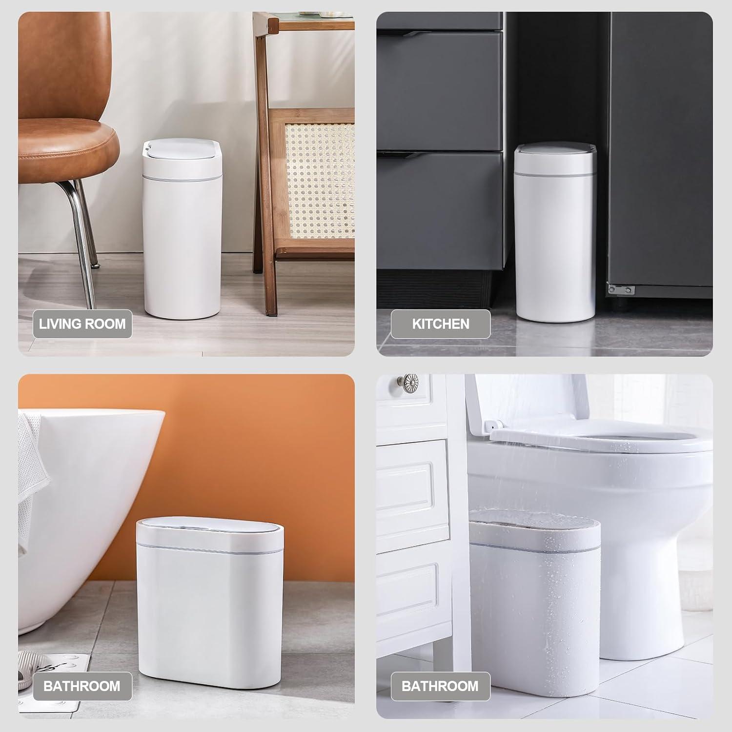 ELPHECO Bathroom Motion Sensor Trash can 2.5 Gallon Automatic Garbage Can, 9.5L Slim Plastic Smart Trash Bin with Lid, touchless Garbage can for Bedroom, Bathroom, Kitchen, Office, Grey