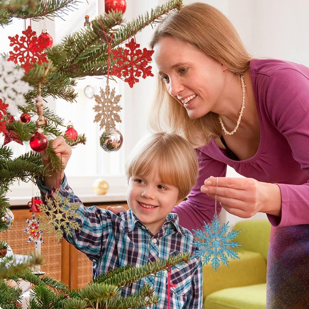 DearHouse 36Pcs Christmas Glitter Snowflake Ornaments, 4 Inch Plastic Snowflake Christmas Tree Ornaments Decorations for Winter Wonderland Christmas Party Decorations, Gold