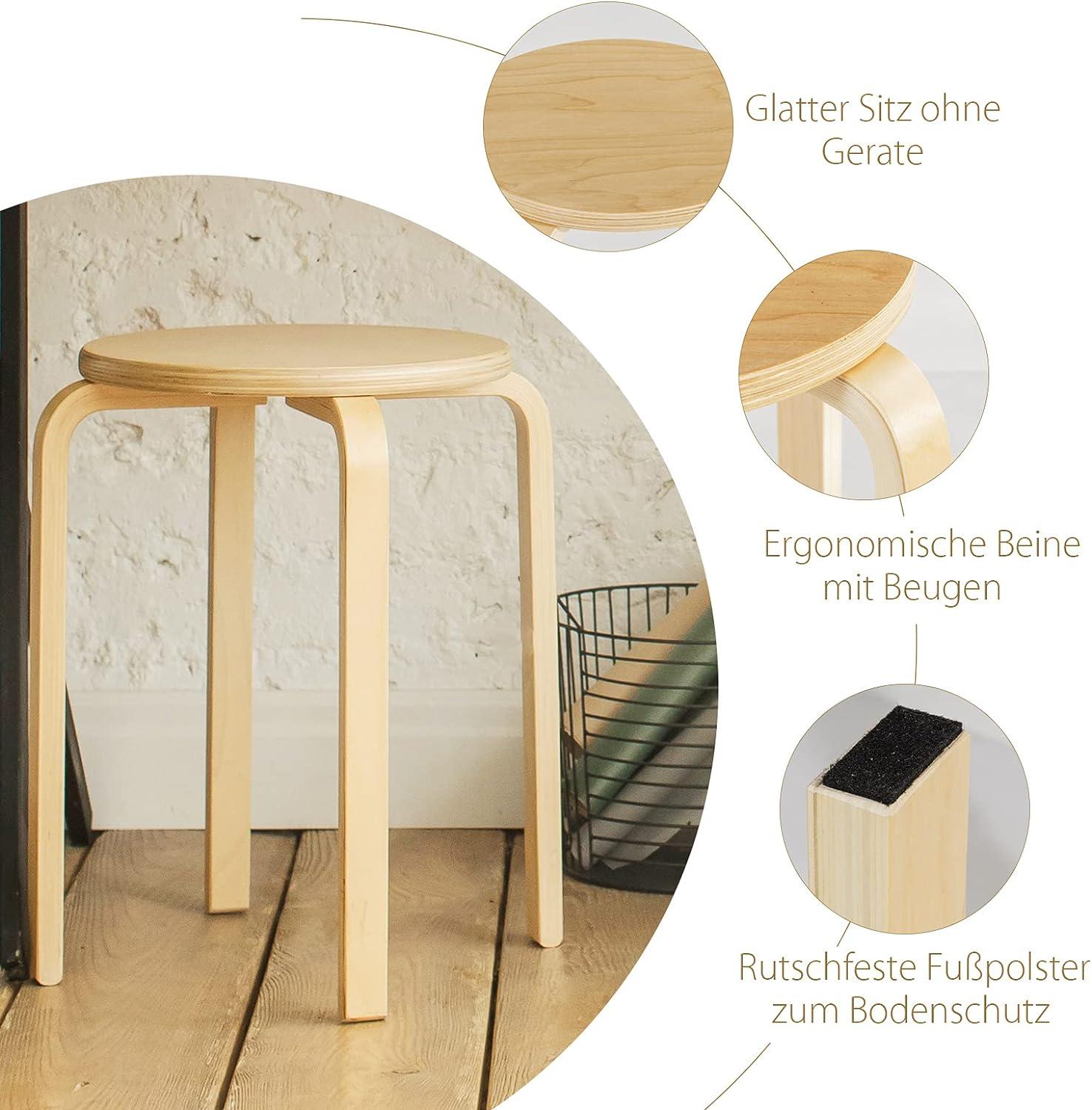 YYAo Dining Chair,Bar Chairs,Dining Chairs,Stackable Stools Set of 4 with Square Top and Rounded Corners-Natural