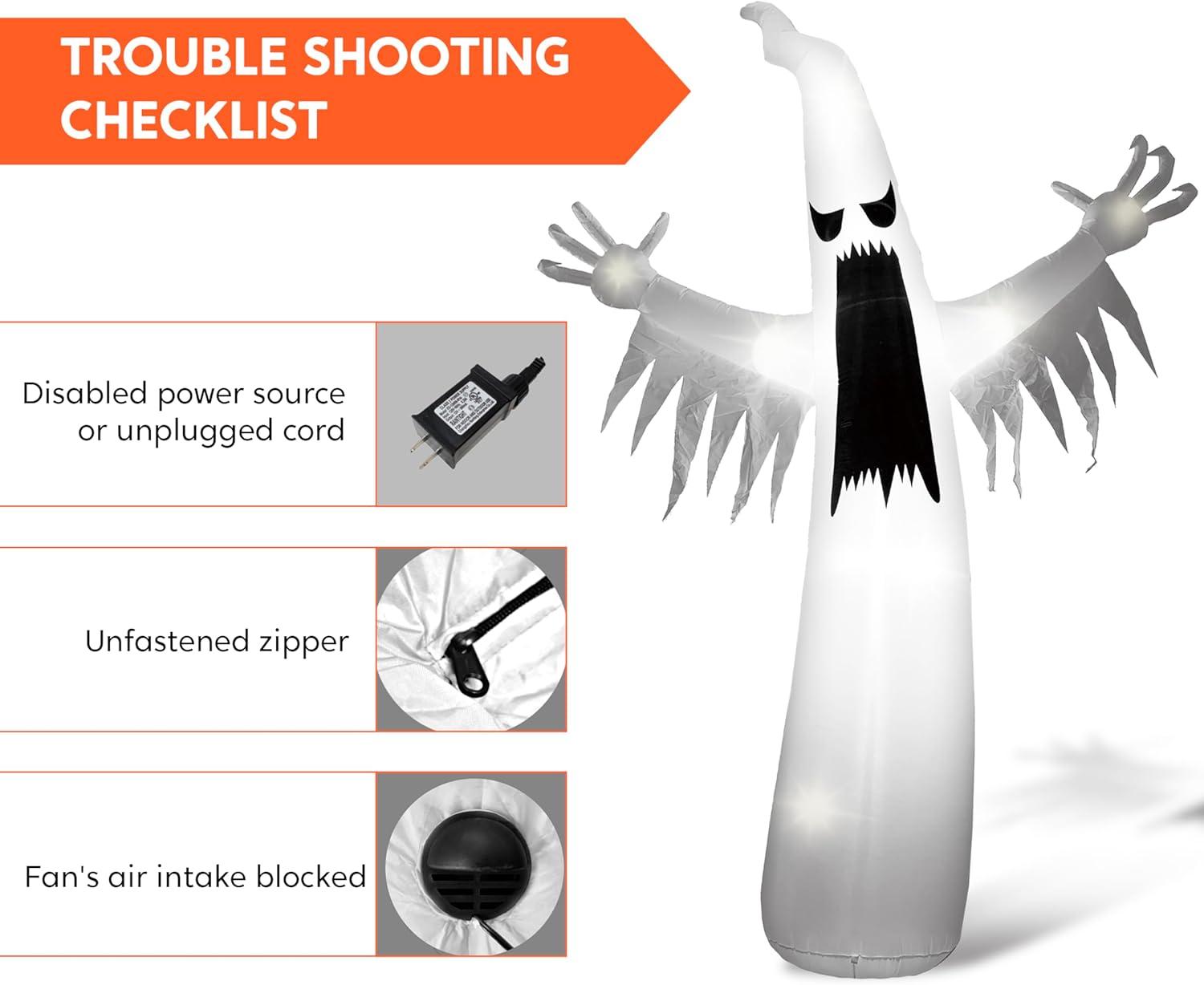 12 FT Halloween Inflatable Towering Terrible Spooky Ghost with Build-in LEDs Blow Up Inflatables
