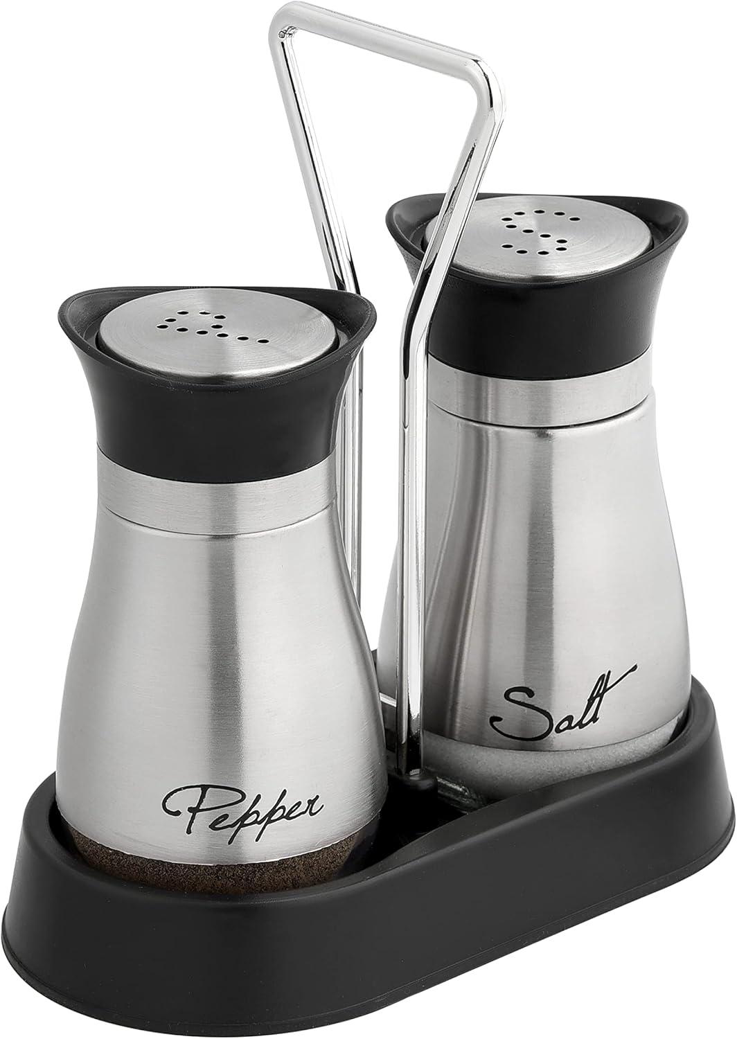 Juvale Stainless Steel Salt and Pepper Shakers Set with Glass Bottom, Perforated "S" and "P" Caps - Modern Kitchen Decor (4oz)