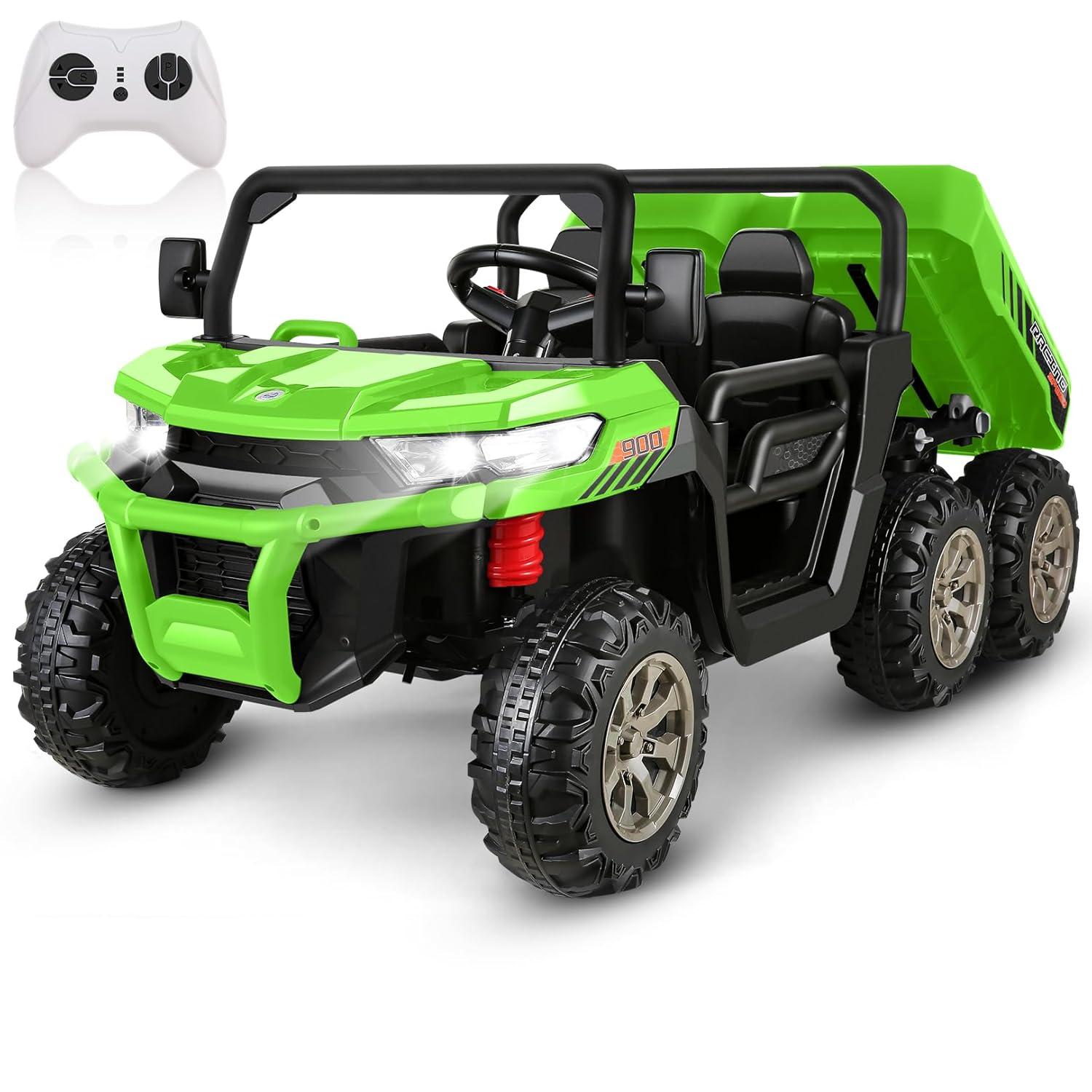 DreamDwell Home 4 Wheels 24V Ride on Dump Truck Toys 2 Seater Kids Ride On UTV Car with Remote Control,Electric Dump Bed