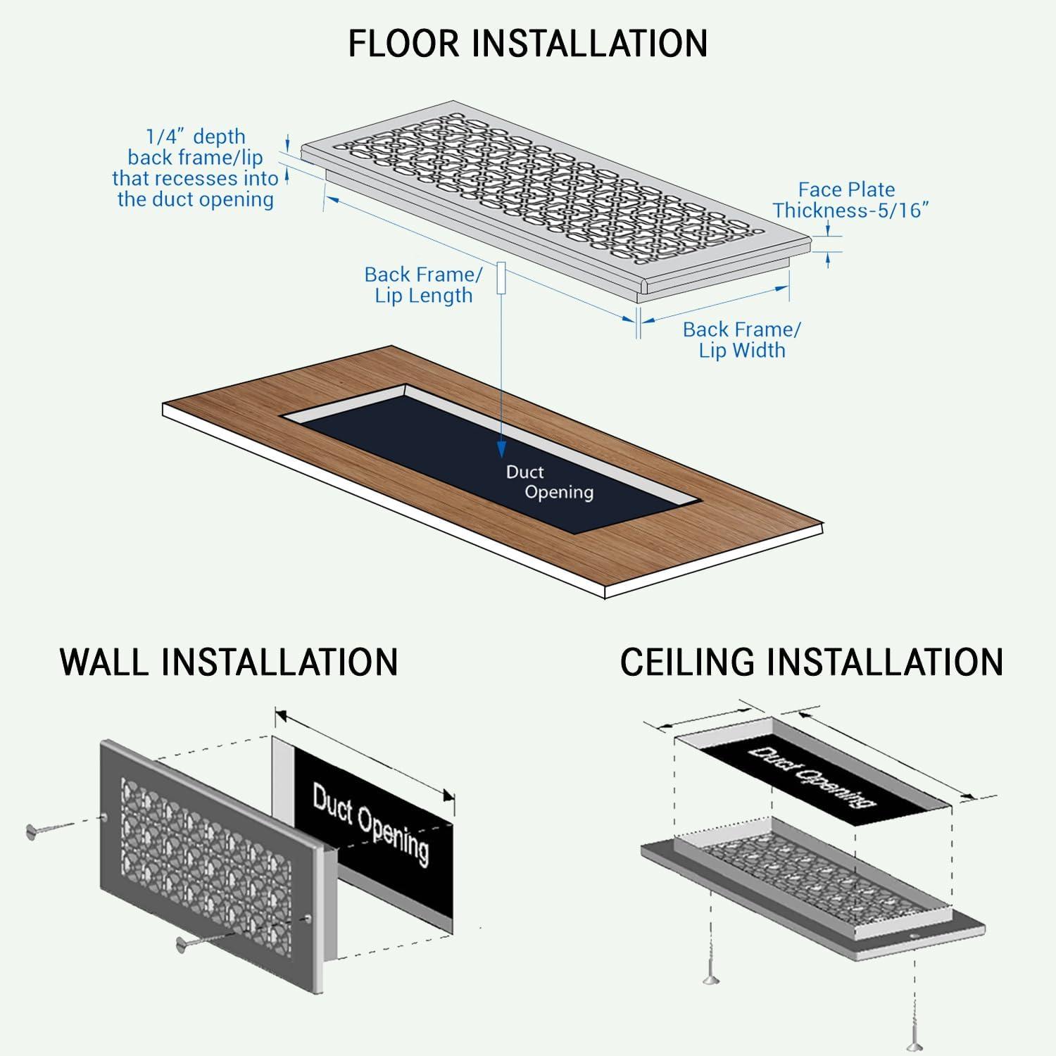 Achtek Air Return 6"x24" (Overall Size 8"x24") | Cast Aluminum Air Grille | HVAC Duct Cover for Home Ventilation