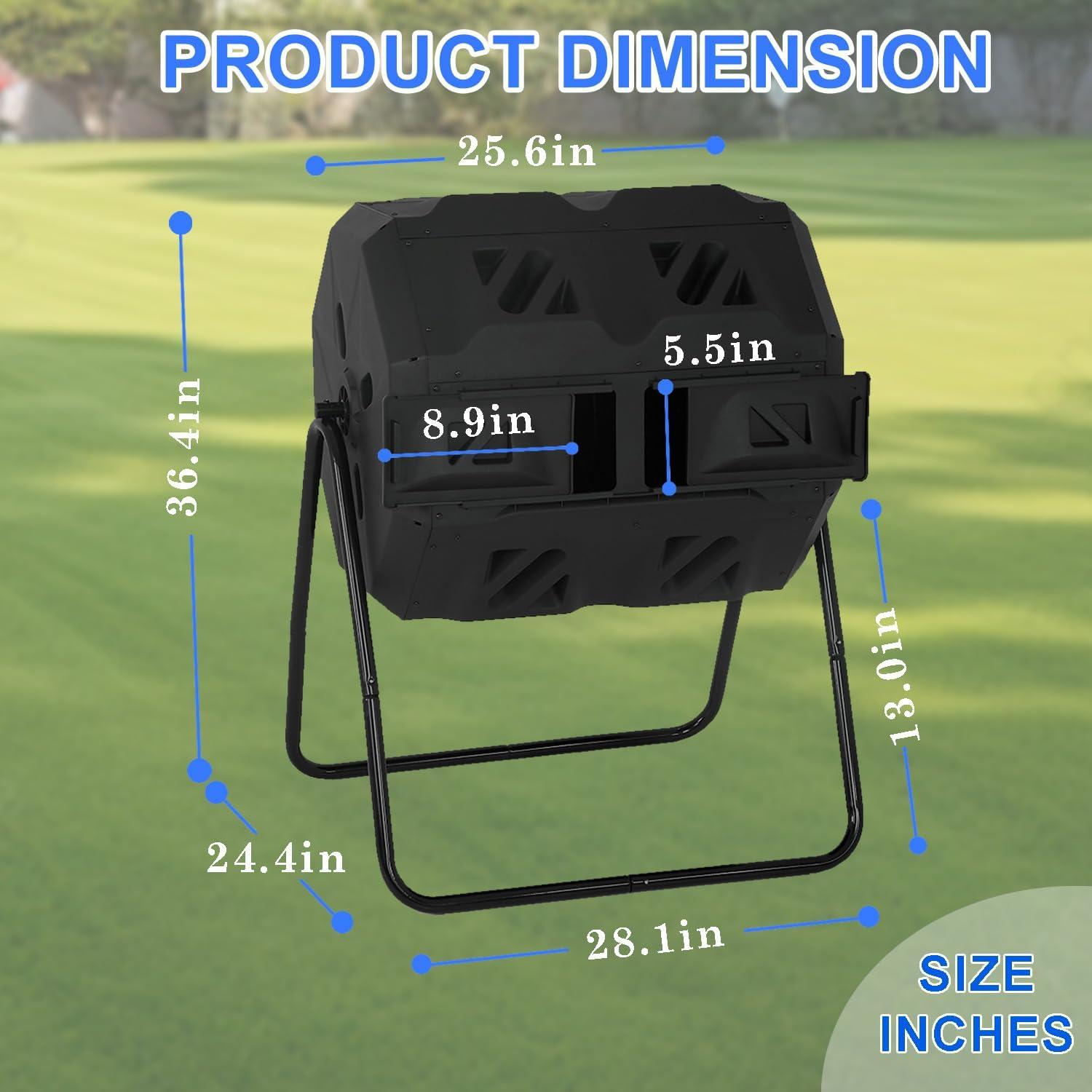 CL.HPAHKL Outdoor Compost Bin, 43 Gallon Dual Tumbling Composter Rotating Composting Bin Compost Tumbler for Garden Patio Kitchen Yard, Black Door