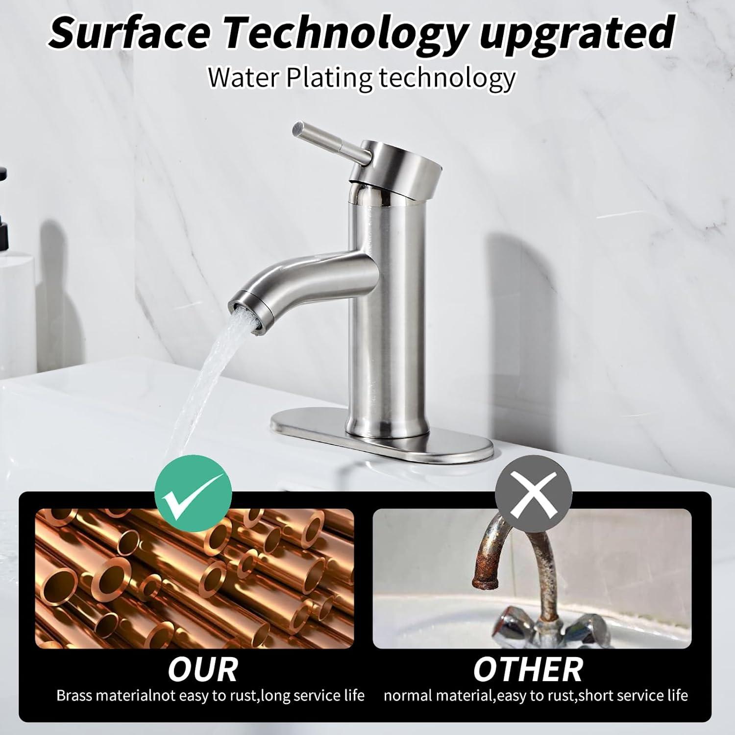 Bathroom Sink Vanity Faucet Single Handle Brushed Nickel Modern RV Faucet Deck Mount 1 Hole or 3 Holes