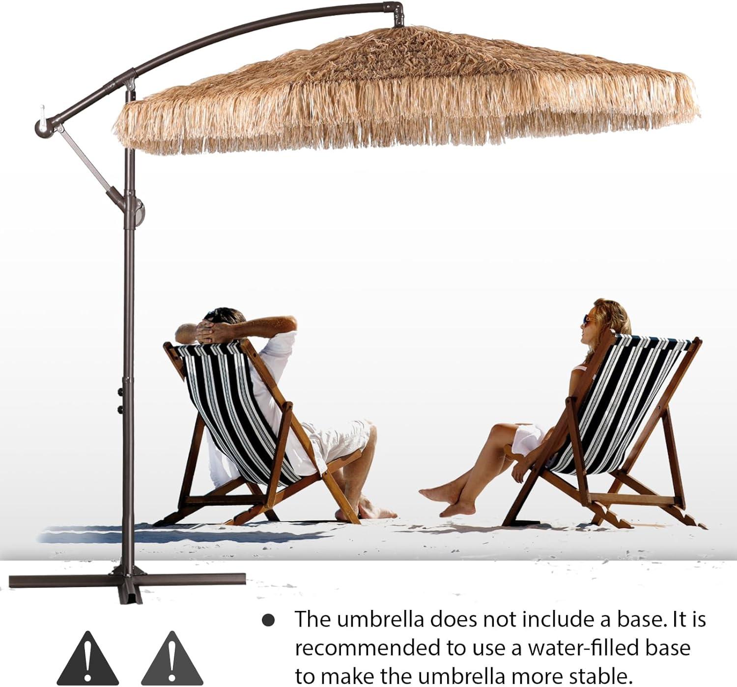 Aoodor 10FT Cantilever Tiki Thatch Patio Umbrella, Hand-Push Tilt Offset Umbrella for Outdoor, Natural Straw Look (No Base)