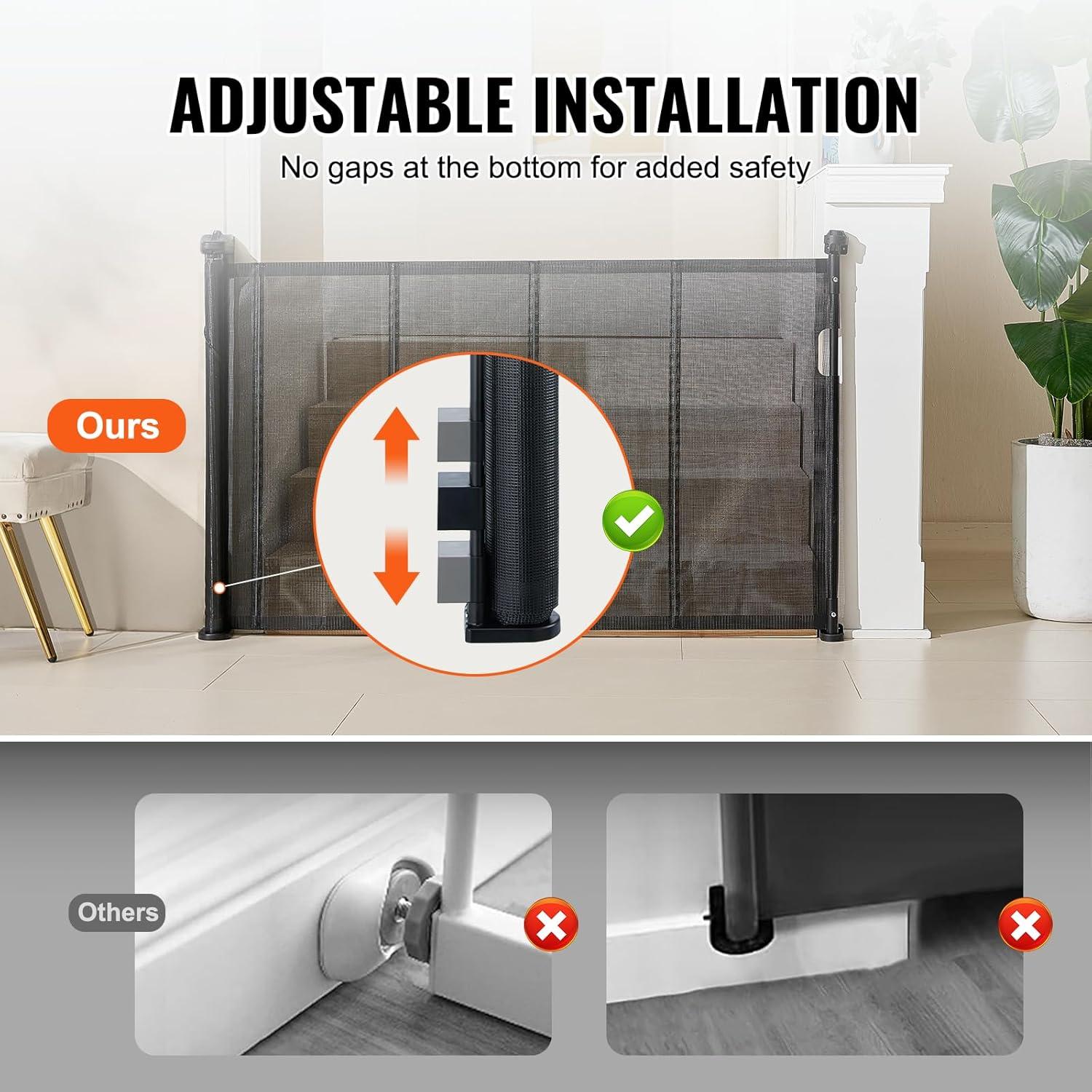 VEVOR VEVOR Retractable Gate Black Plastic Wall Mounted Pet Gate
