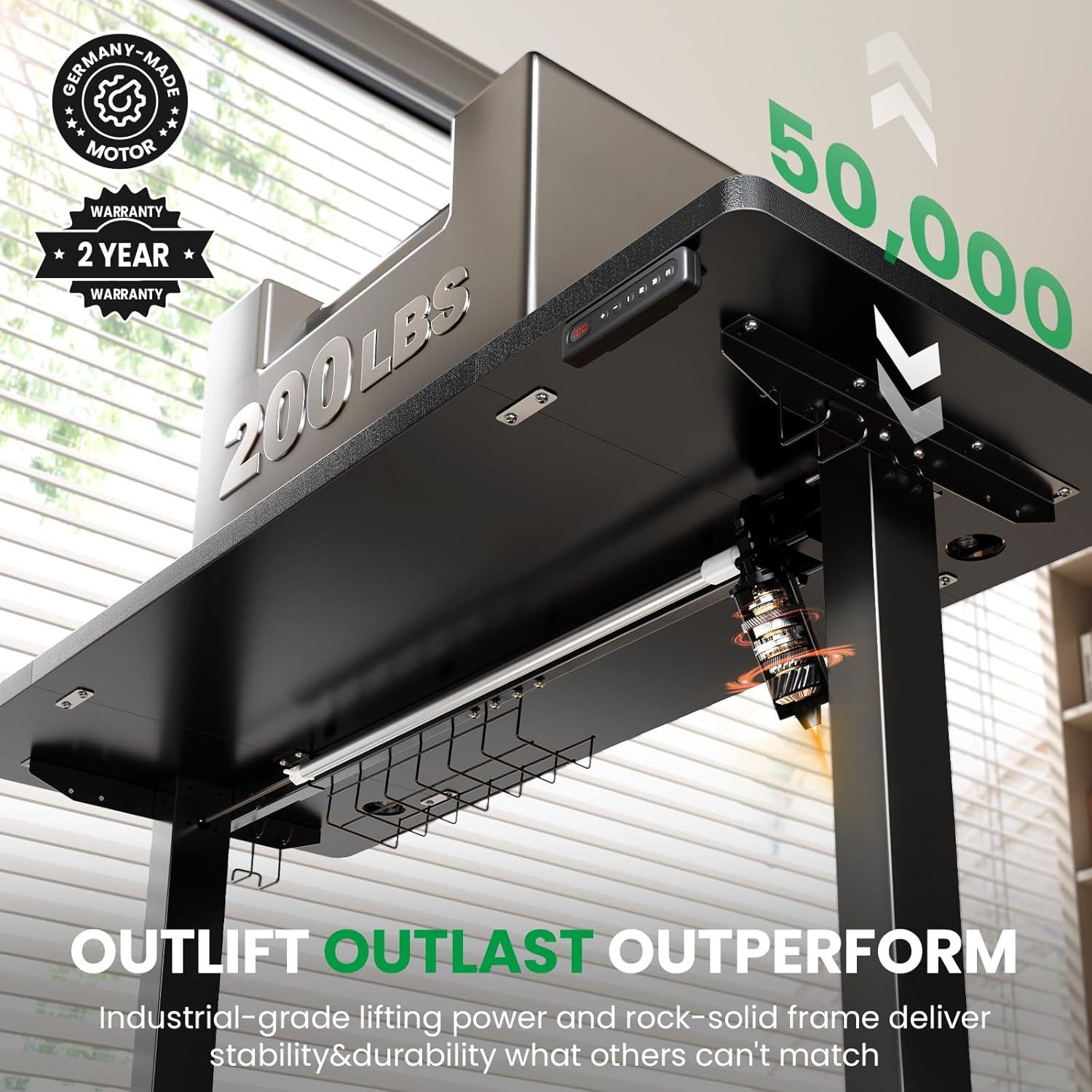 White Adjustable Height Standing Computer Desk with Headphone Hook