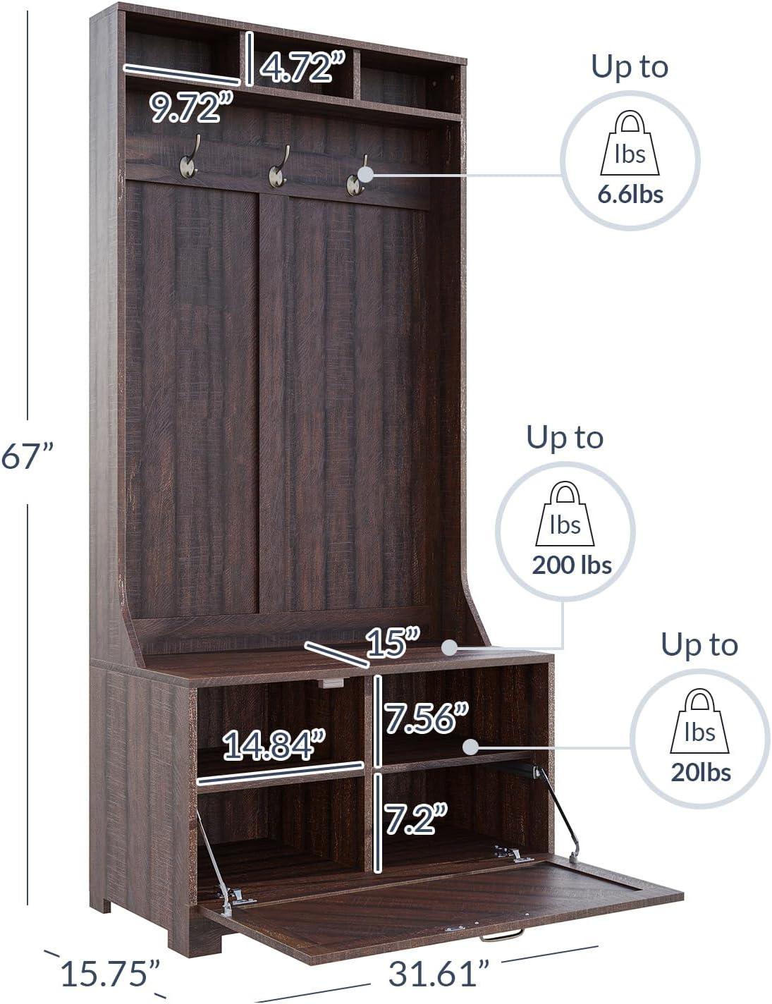 BELLEZE Entryway Hall Tree, Coat Rack, Storage Bench, 3-in-1 Design, Freestanding Shoe Rack - Hilo (Espresso)