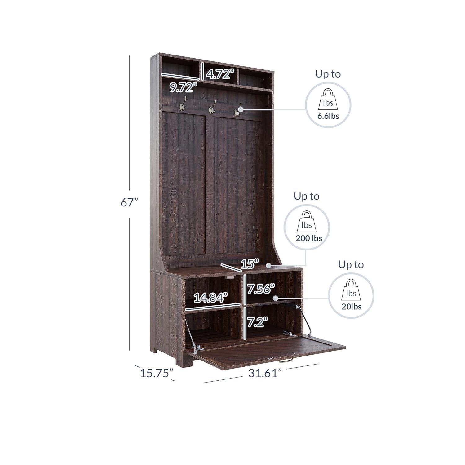 BELLEZE Entryway Hall Tree, Coat Rack, Storage Bench, 3-in-1 Design, Freestanding Shoe Rack - Hilo (Espresso)