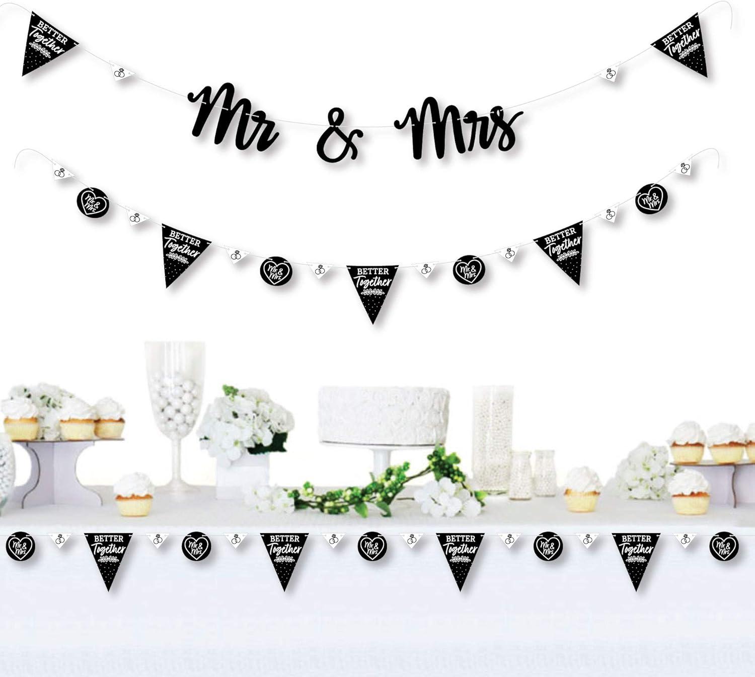 Big Dot of Happiness Mr. and Mrs. - Black & White Wedding or Bridal Shower Letter Banner Decoration - 36 Banner Cutouts & Mr. and Mrs. Banner Letters