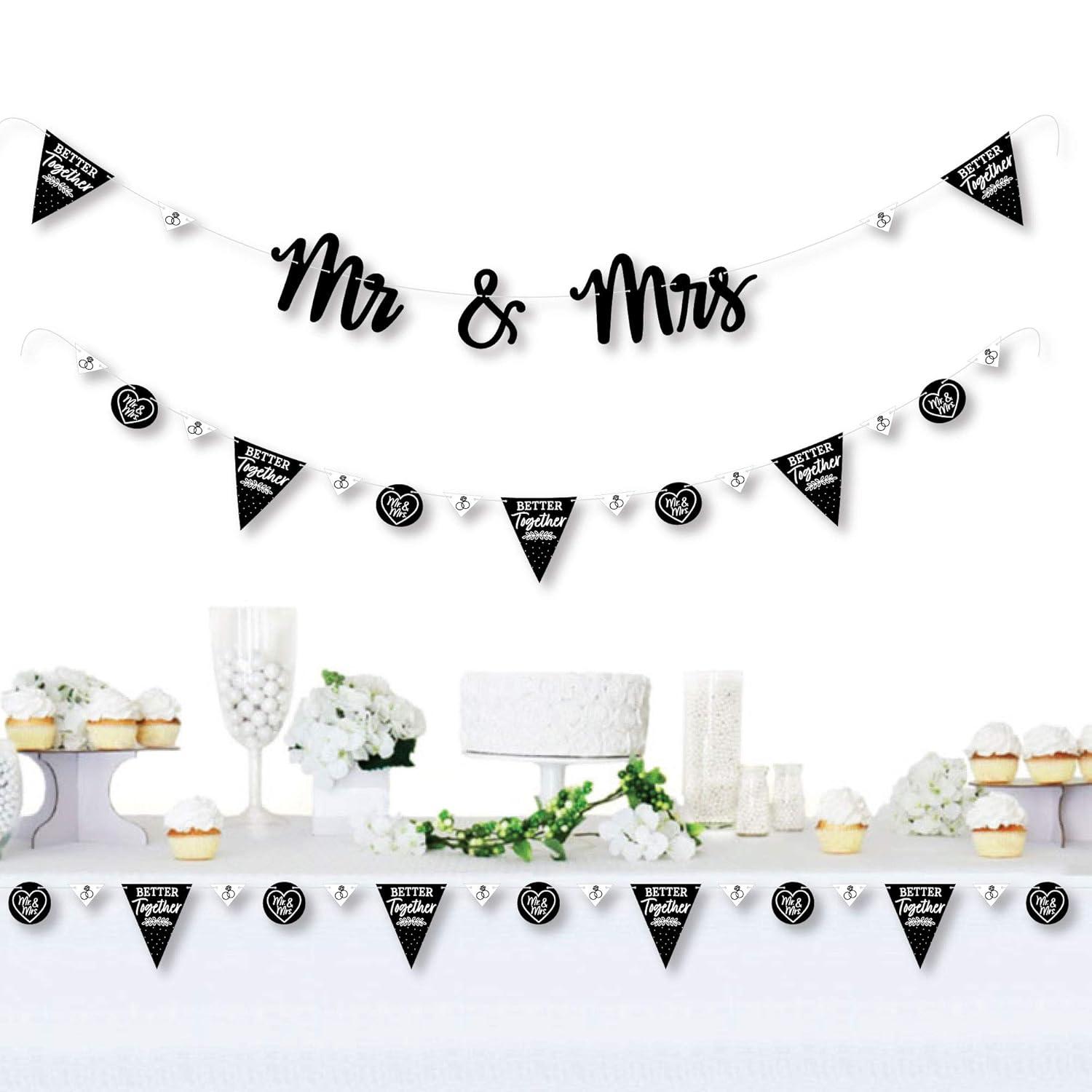 Big Dot of Happiness Mr. and Mrs. - Black & White Wedding or Bridal Shower Letter Banner Decoration - 36 Banner Cutouts & Mr. and Mrs. Banner Letters