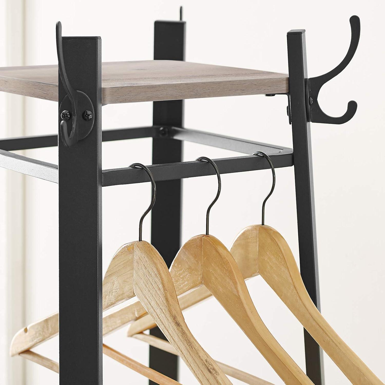 VASAGLE ALINRU Coat Rack with 3 Shelves Stand with Hooks for Scarves Bags and Umbrellas