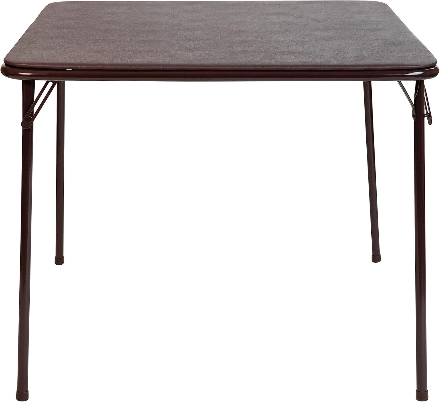 Emma and Oliver Brown Foldable Card Table with Vinyl Table Top - Game Table - Portable Table