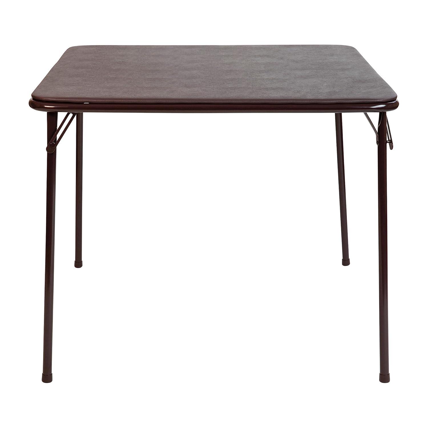 Emma and Oliver Brown Foldable Card Table with Vinyl Table Top - Game Table - Portable Table