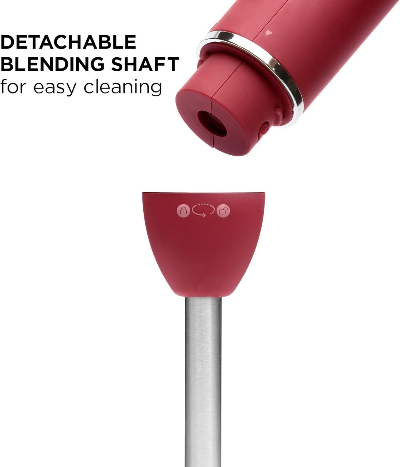 Chefman Multi-Speed Immersion Hand Blender with Stainless Steel Blades, 300W, Multi Purpose, Red