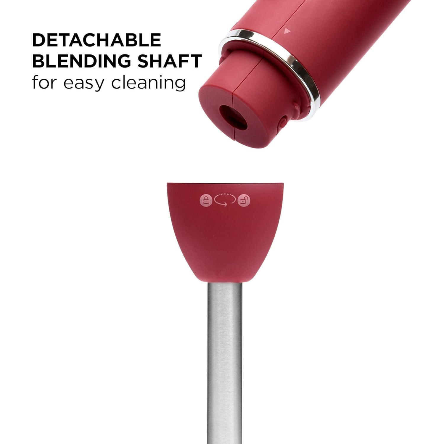 Chefman Multi-Speed Immersion Hand Blender with Stainless Steel Blades, 300W, Multi Purpose, Red
