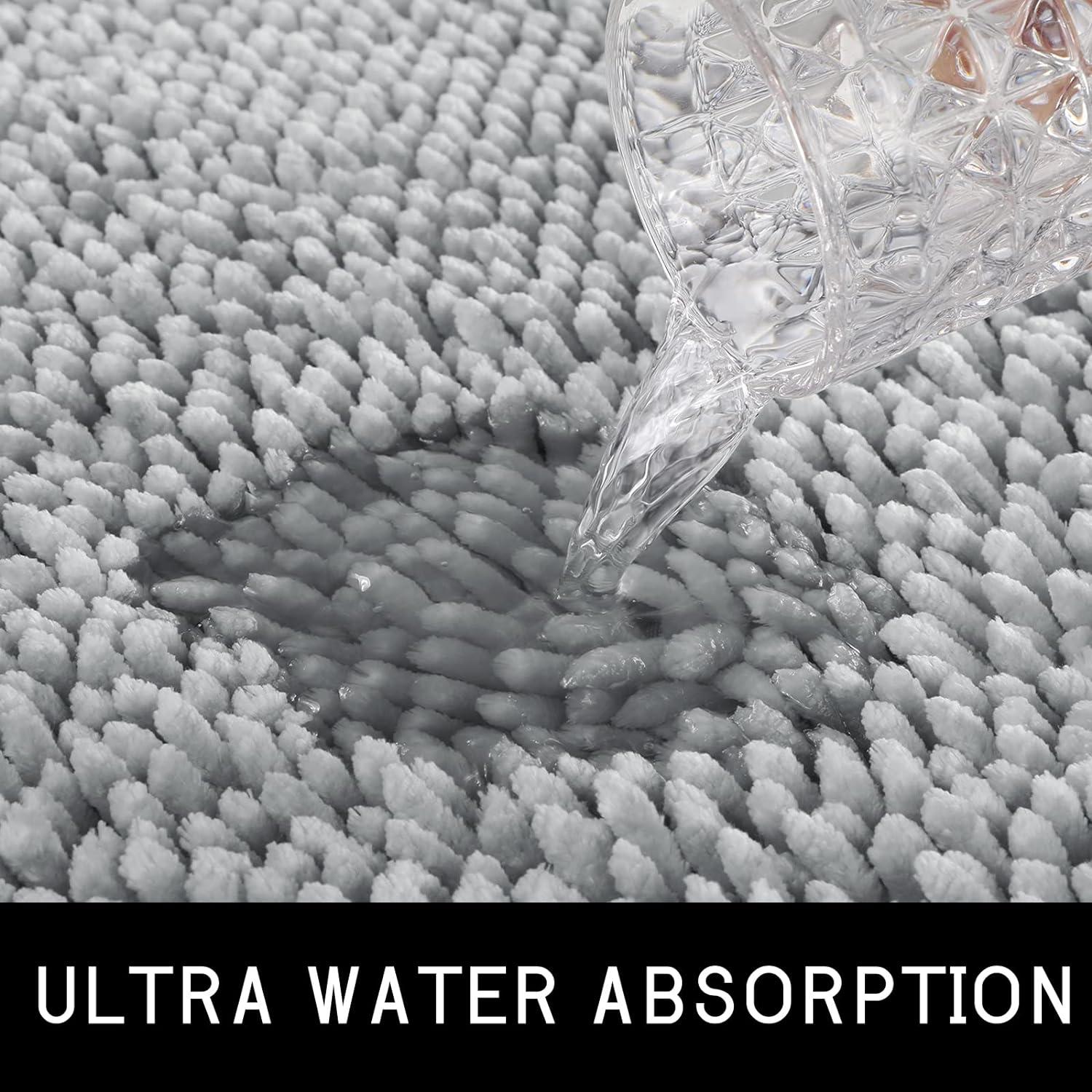 Yimobra Bathroom Rugs Sets 2 Piece, Luxury Shaggy Extra Thick Bathroom Rugs, Plush Non-Slip Mats for Bath Room Floor, U-Shaped Toilet Mat, Ultra Absorbent, 24 x 17 + 24.4 x 20.4 Inches, Light Grey